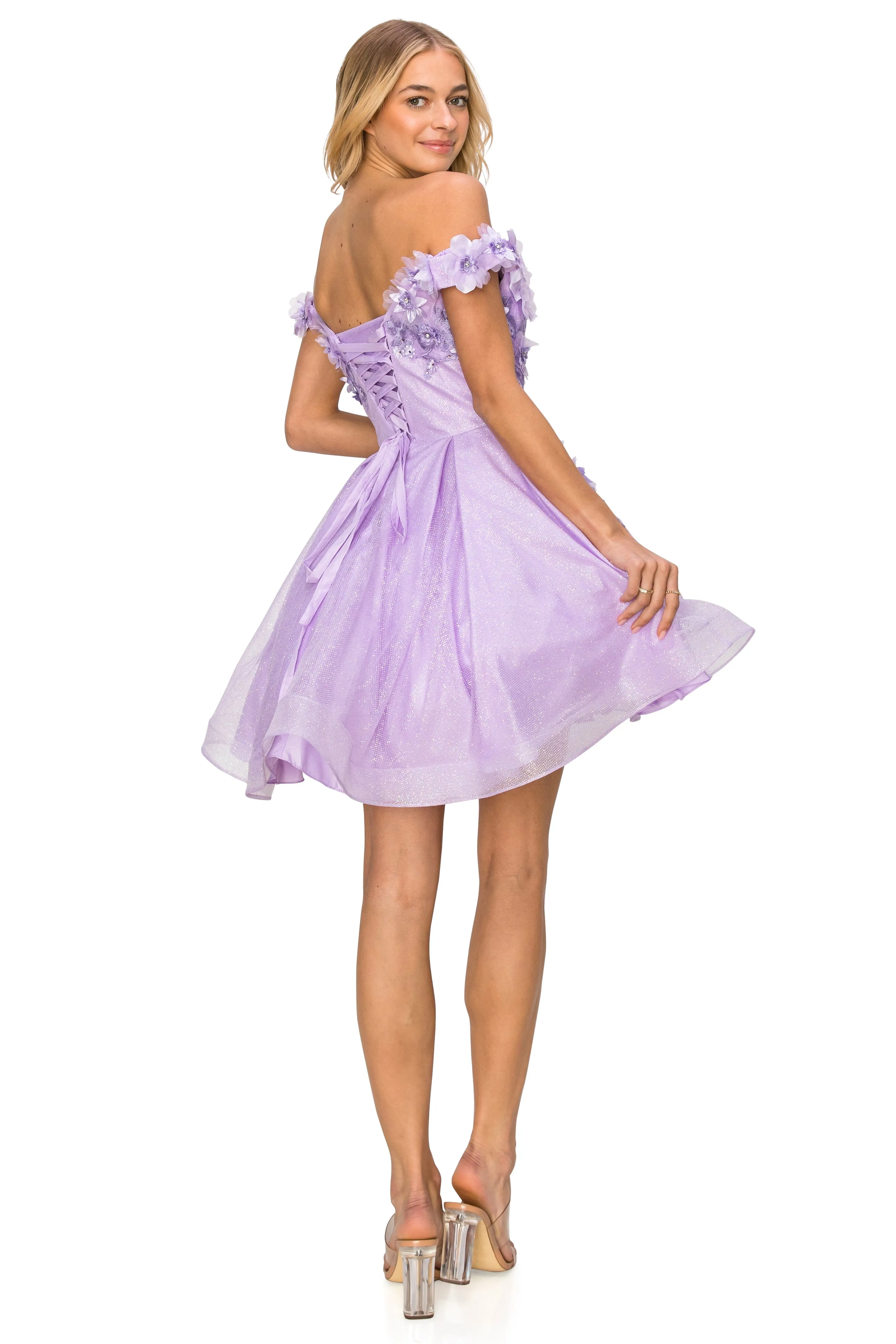 3D Floral Short Off Shoulder Dress by Cinderella Couture 5120J