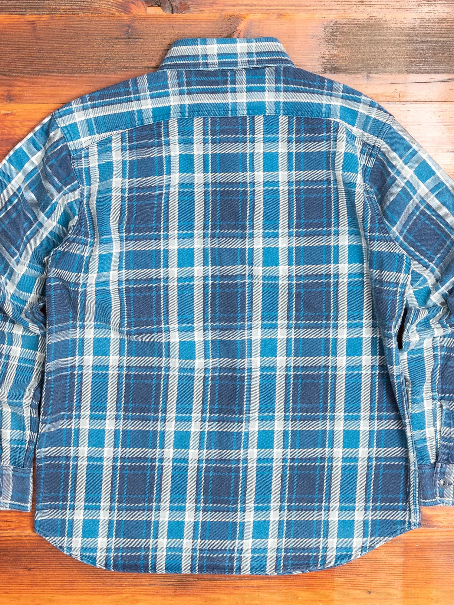 730WS Heavy Washed Flannel Shirt in Blue Check