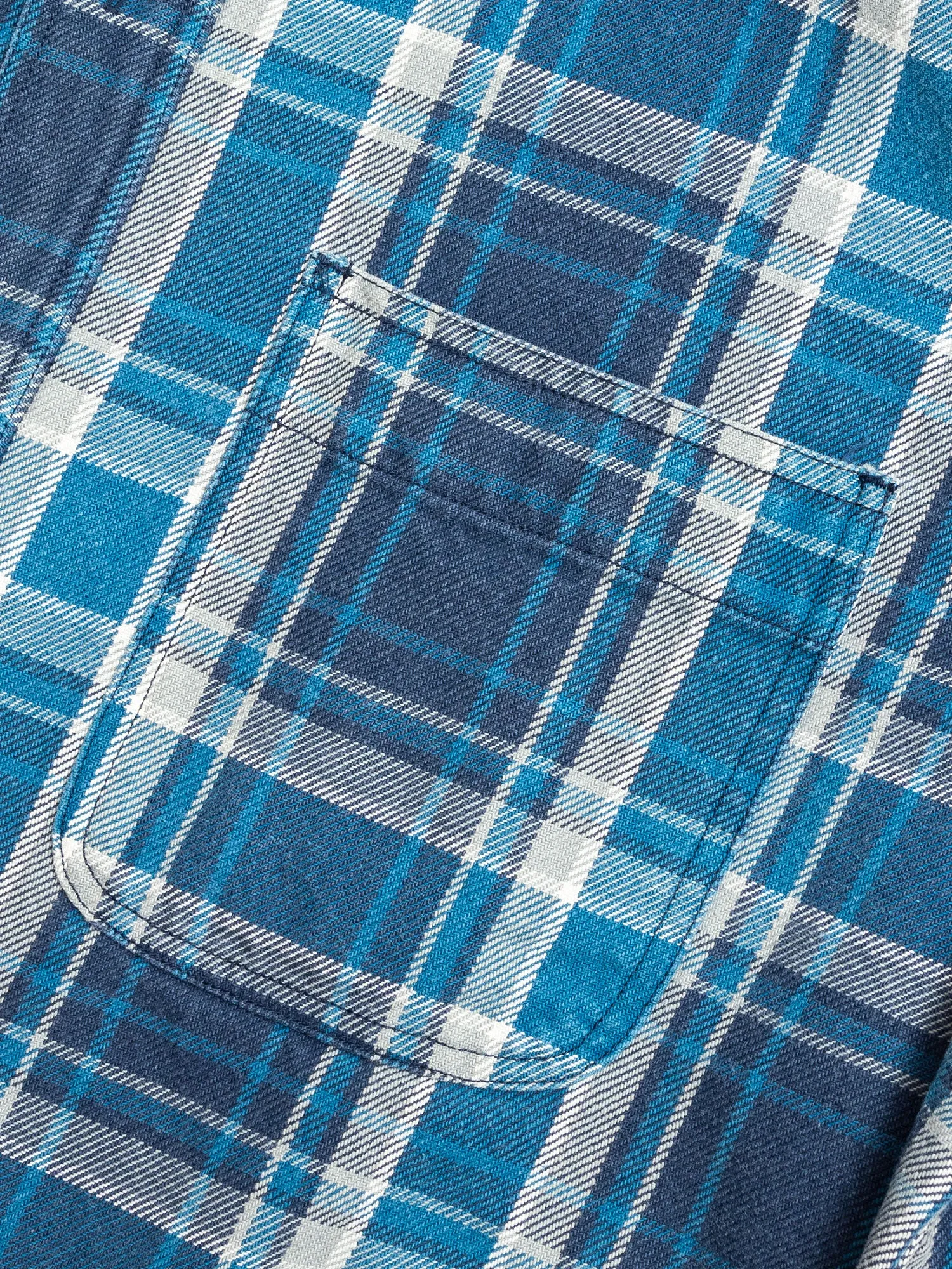 730WS Heavy Washed Flannel Shirt in Blue Check