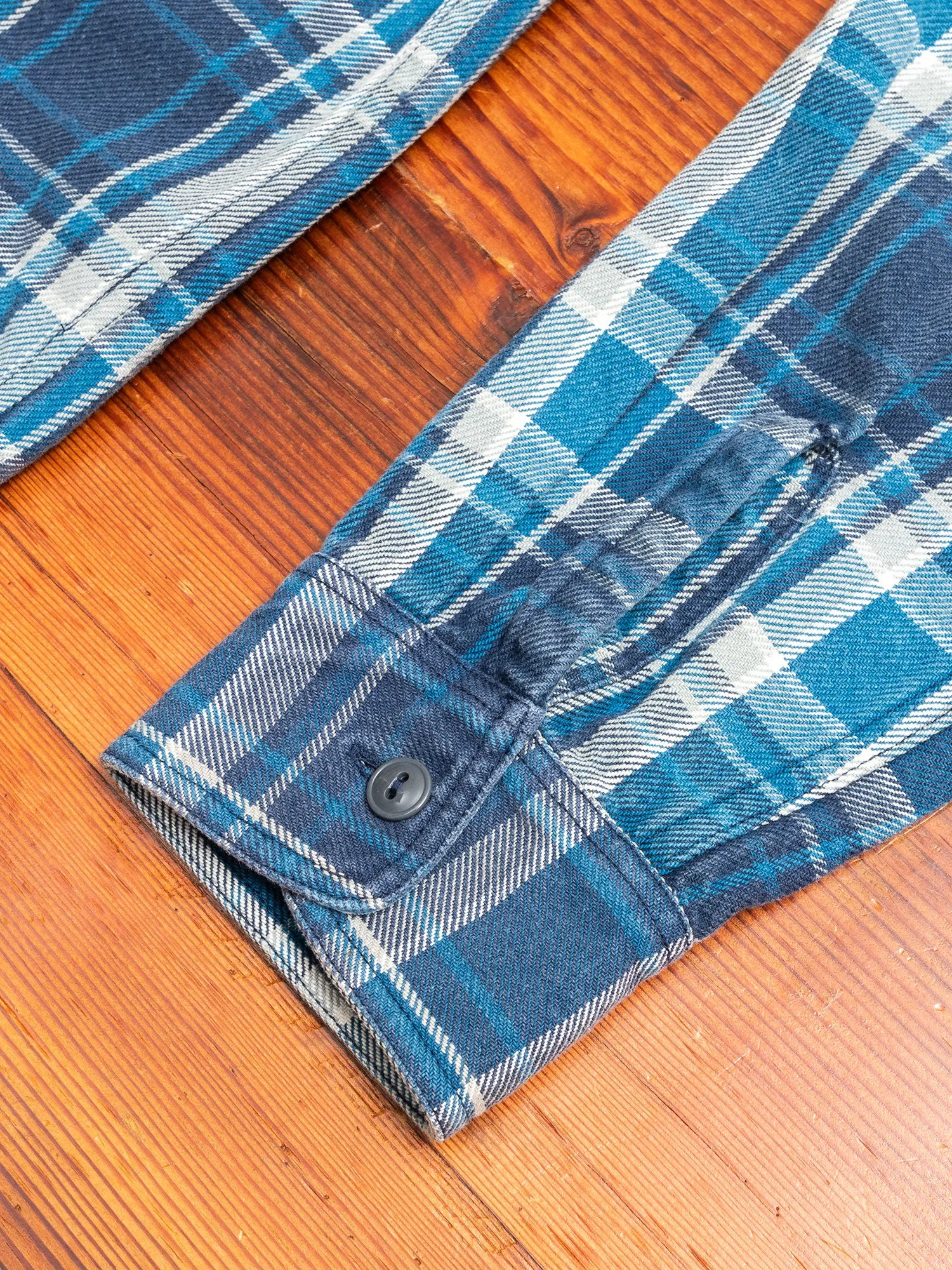 730WS Heavy Washed Flannel Shirt in Blue Check