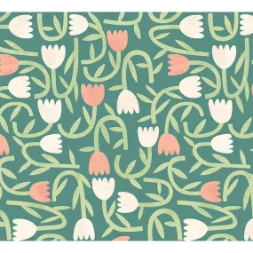 Aino Green Tiny Tulip Wallpaper  | Brewster Wallcovering