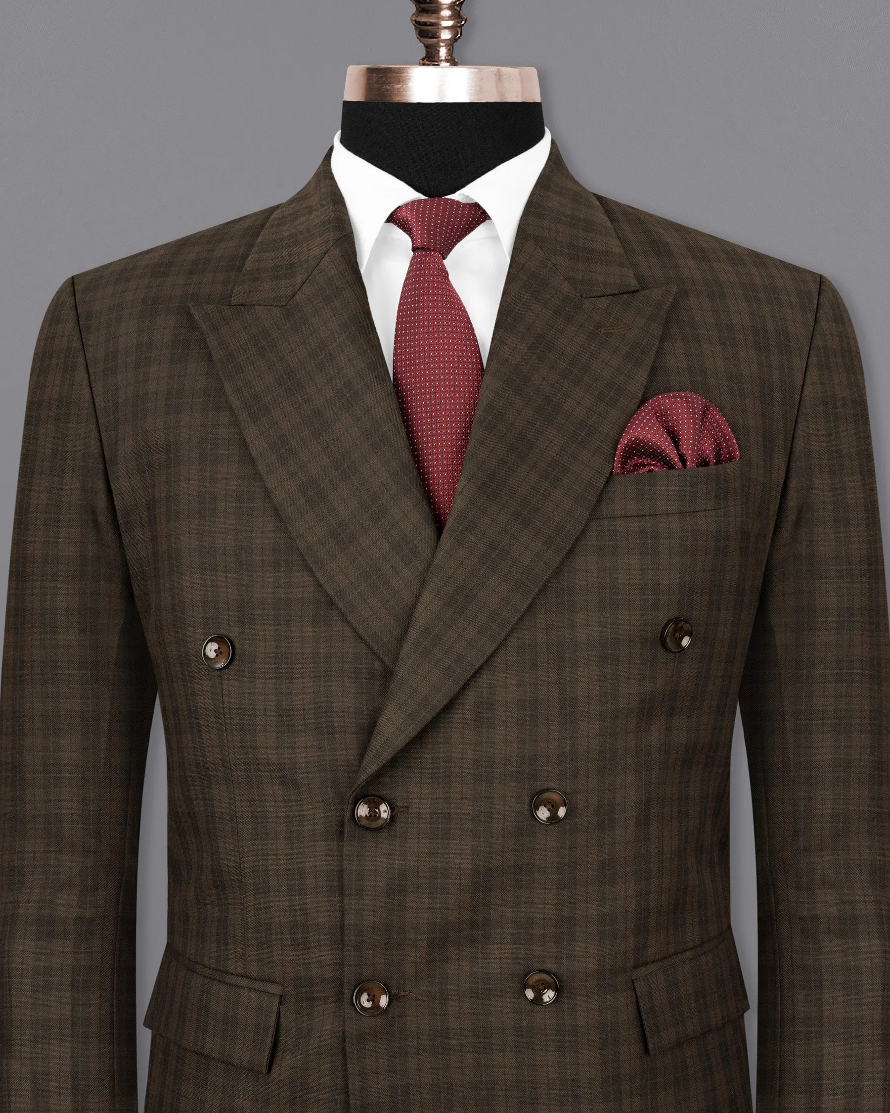 Armadillo Brown Plaid Double-breasted Blazer