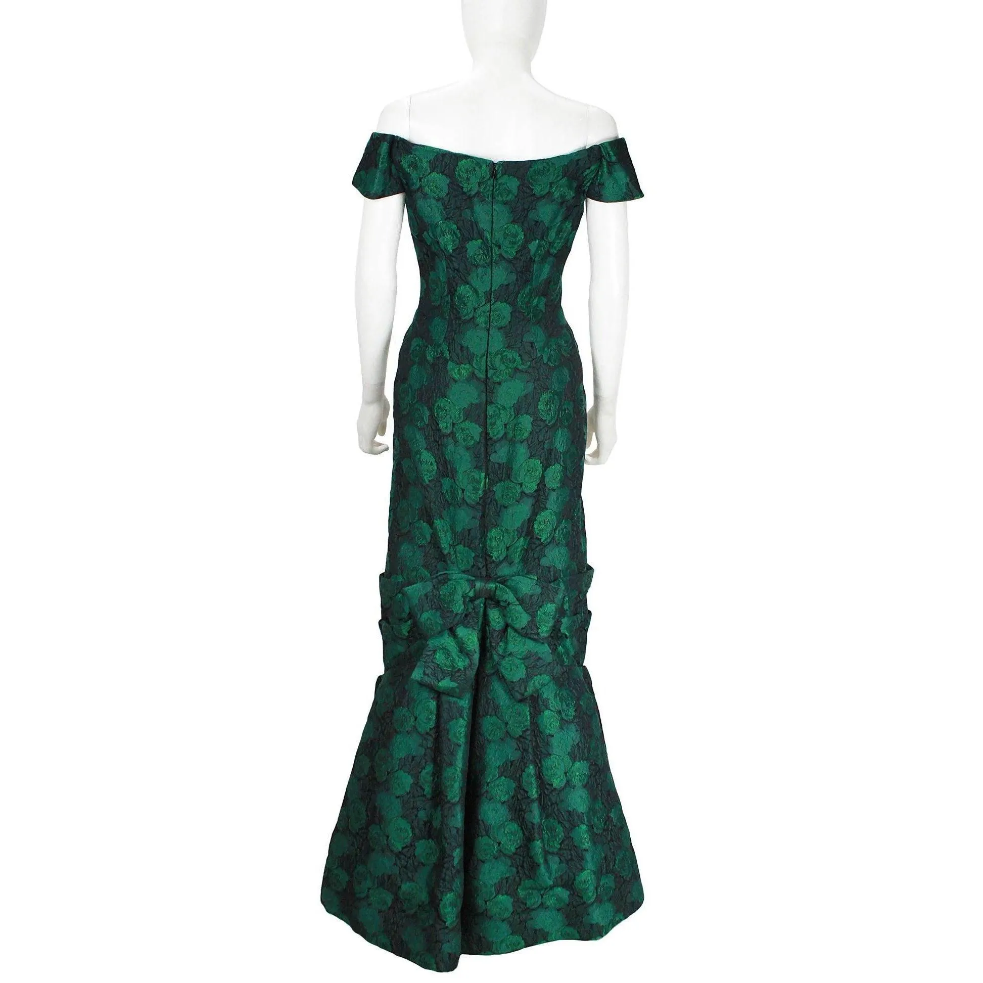 ARNOLD SCAASI 1980's Dark Green Floral Brocade Gown with Jacket | Size 8