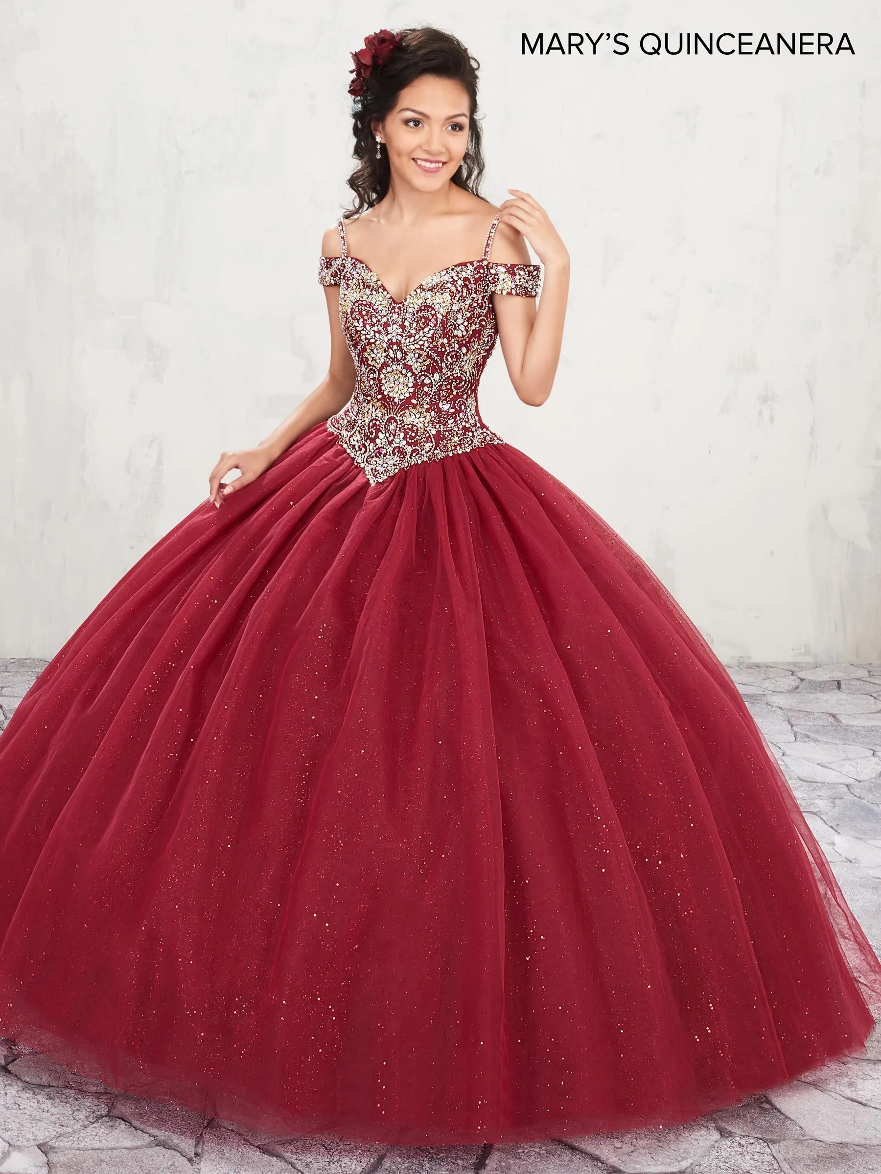 Beaded Cold Shoulder Quinceanera Dress by Mary's Bridal MQ1001