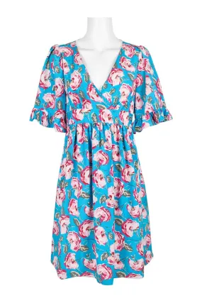 Betsey Johnson Tropical Blue Floral Short Sleeve Dress