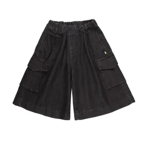 BLACK DENIM OVERSIZED CARGO SHORTS