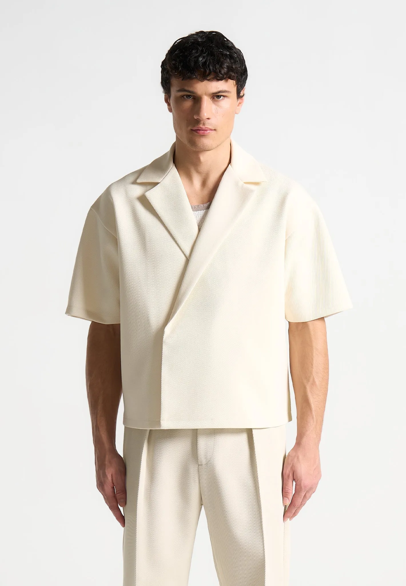 Boxy Twill Double Breasted Shirt - Cream