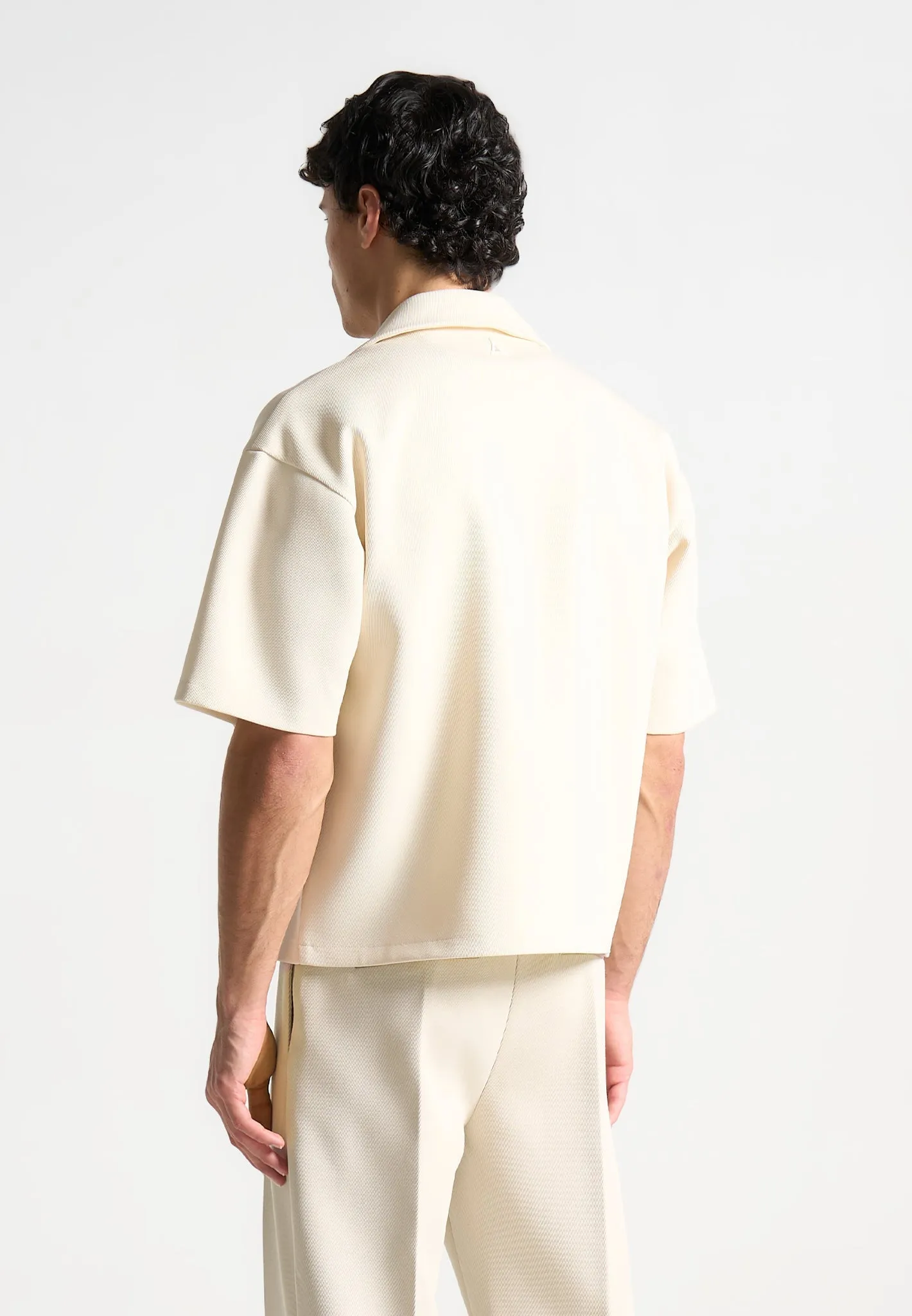 Boxy Twill Double Breasted Shirt - Cream