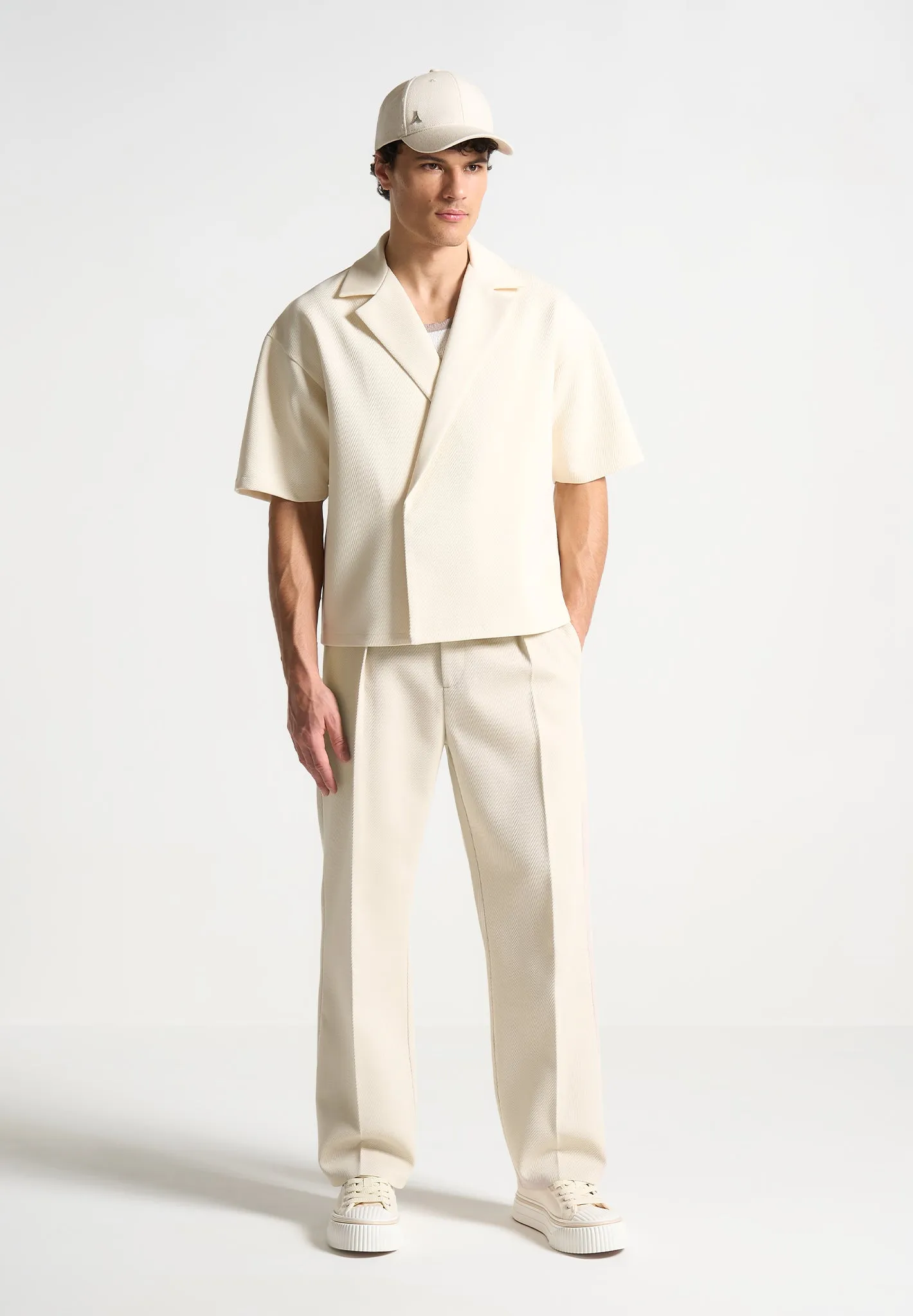 Boxy Twill Double Breasted Shirt - Cream