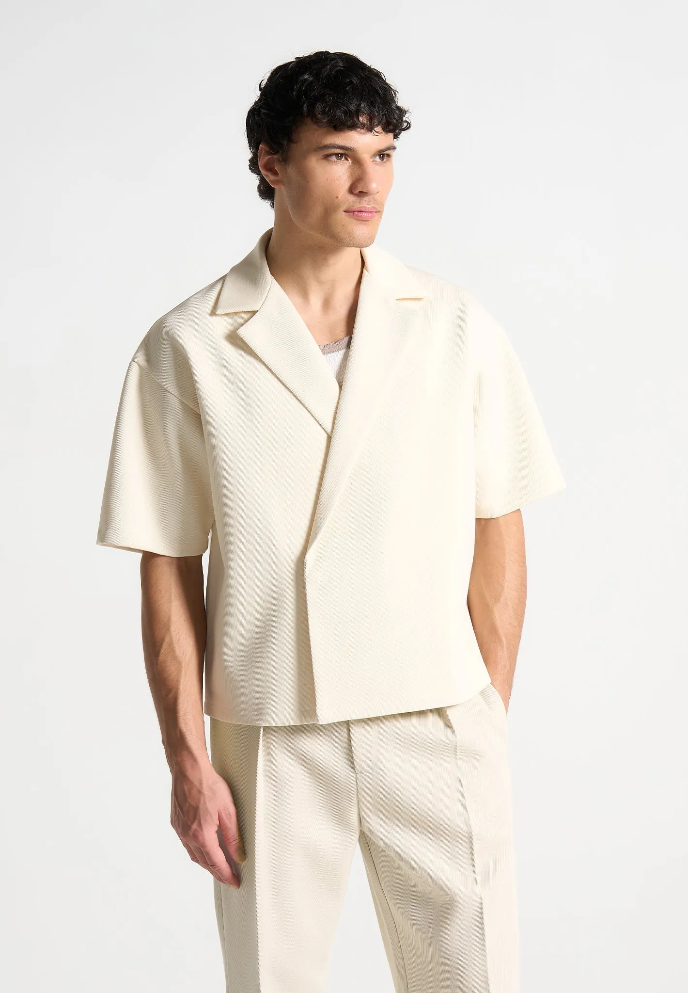 Boxy Twill Double Breasted Shirt - Cream