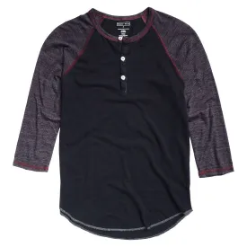 Burgundy & Navy Blue Contrast 3/4 Raglan Sleeve Tri-Blend Henley Shirt