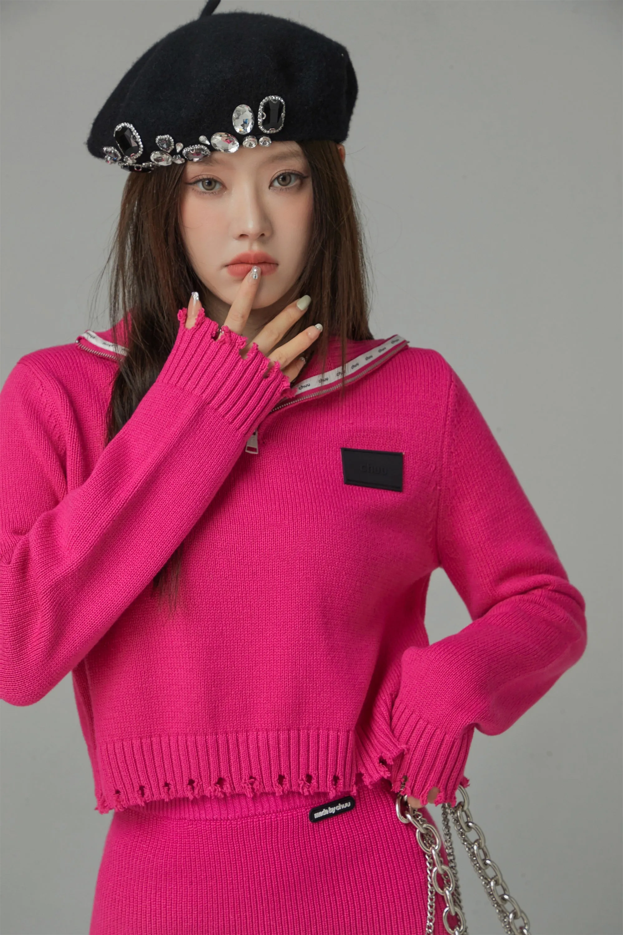 Candy Crop Half Zip-Up Knit Top