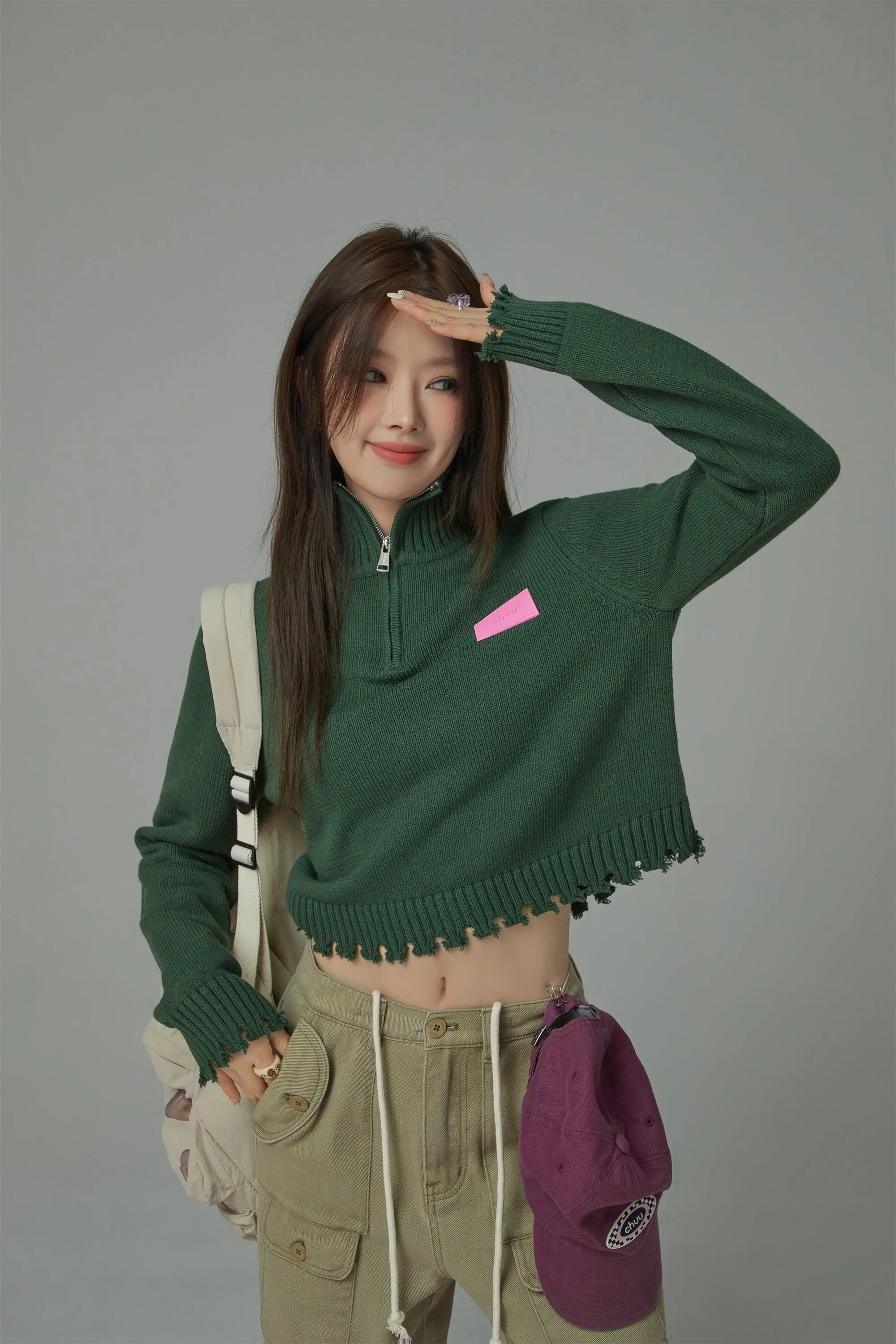 Candy Crop Half Zip-Up Knit Top