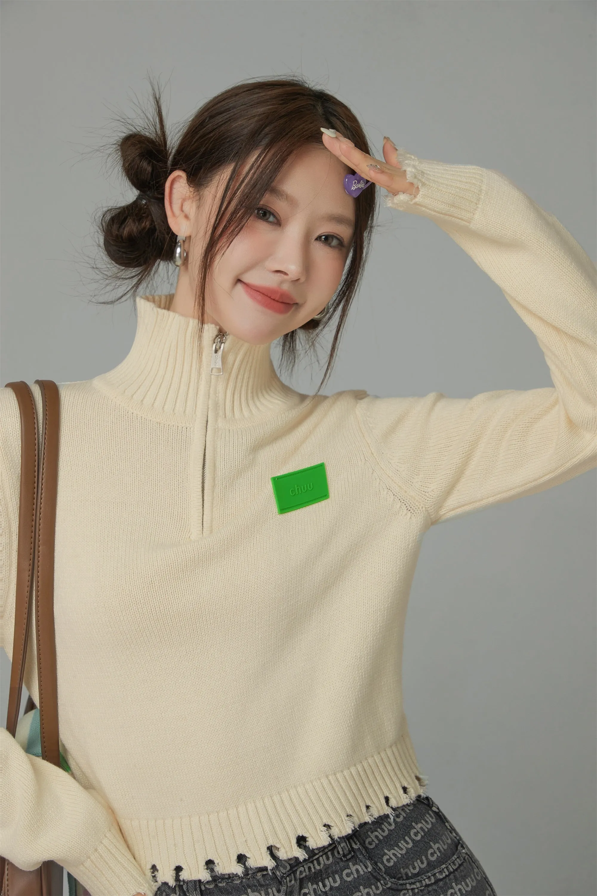 Candy Crop Half Zip-Up Knit Top