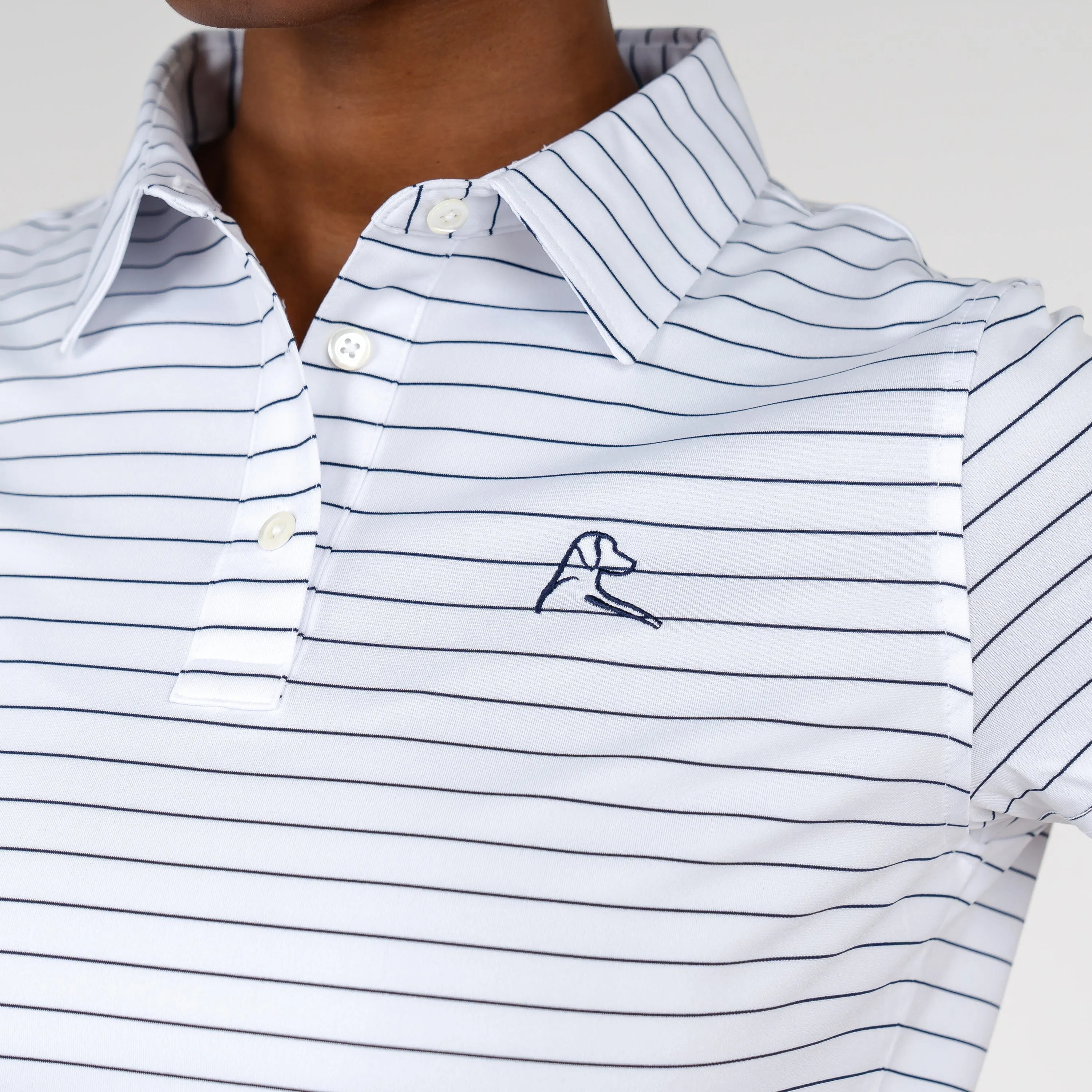 Captain Stripe Performance Polo | The Captain Stripe - White/Fleet Navy