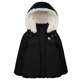 coat high waist puffer with fur lining - black