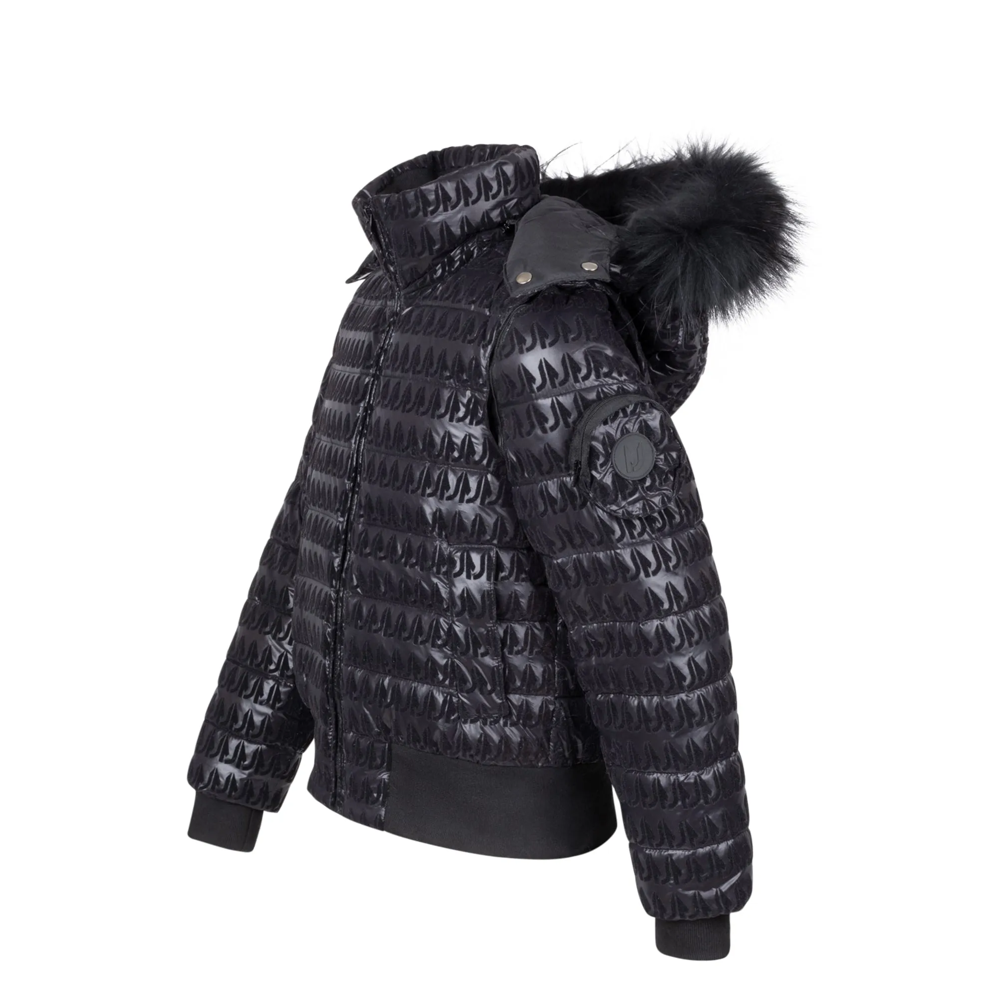 coat velvet logo with puffer - black