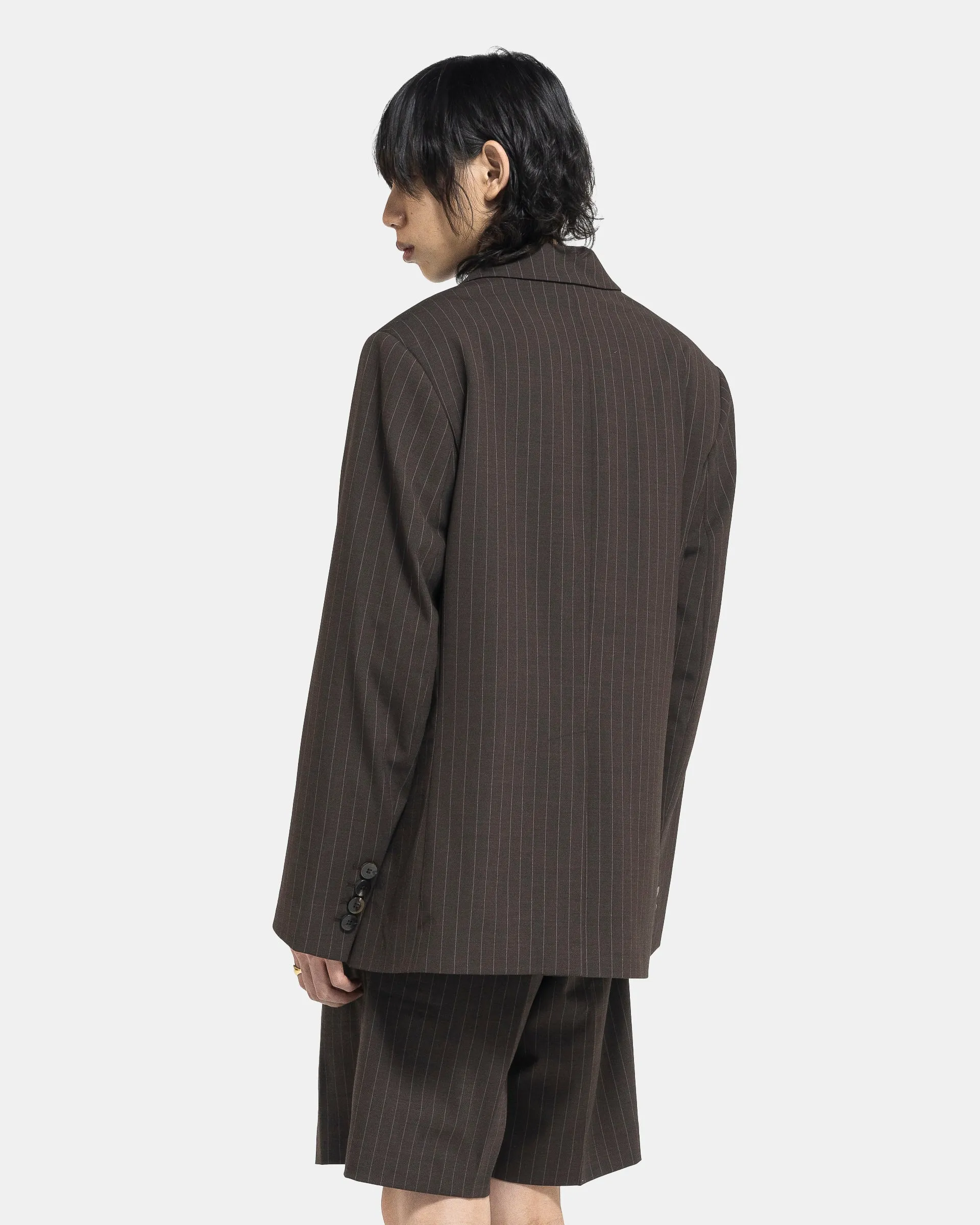 Double Breasted Blazer in Brown Pin Stripe