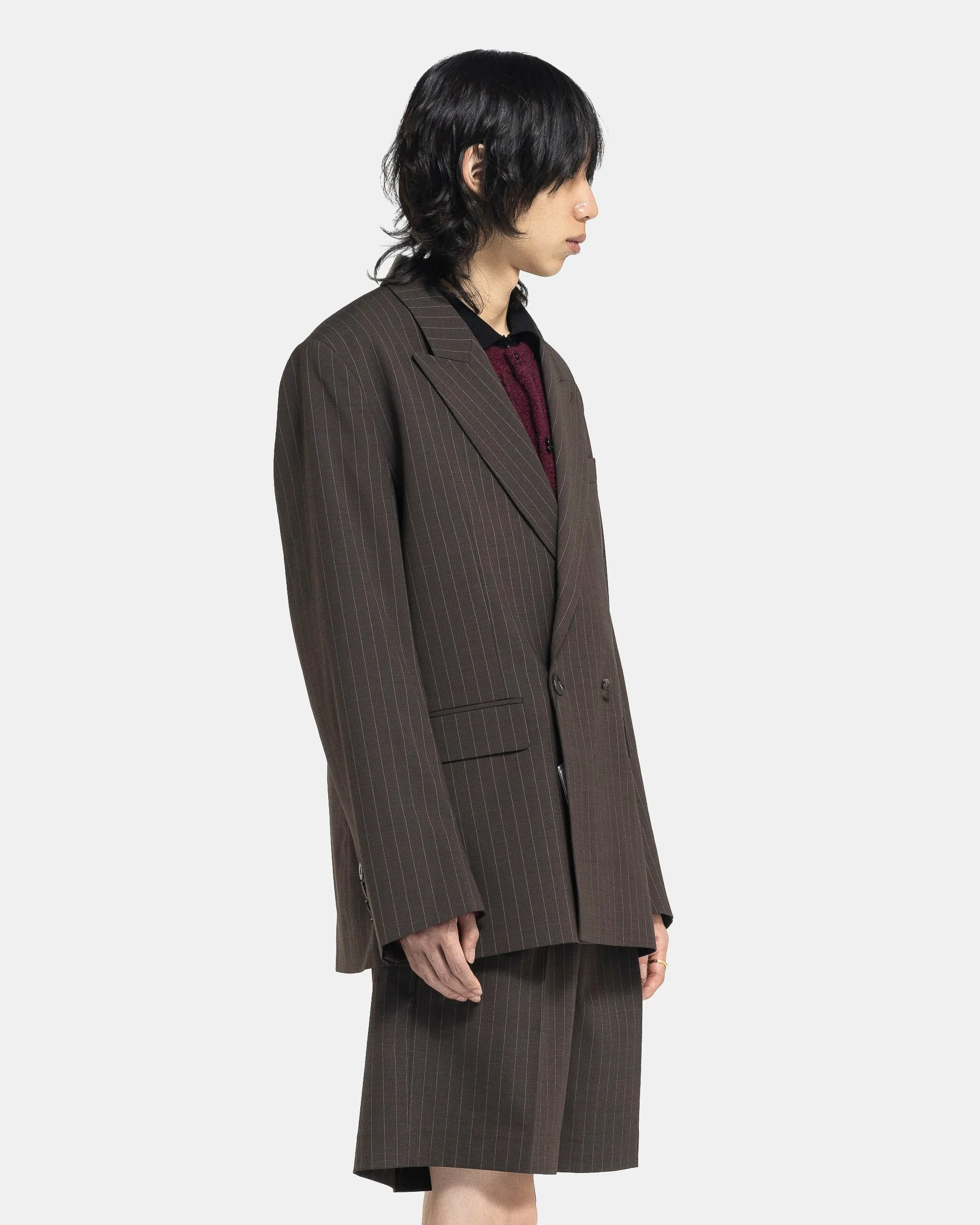 Double Breasted Blazer in Brown Pin Stripe