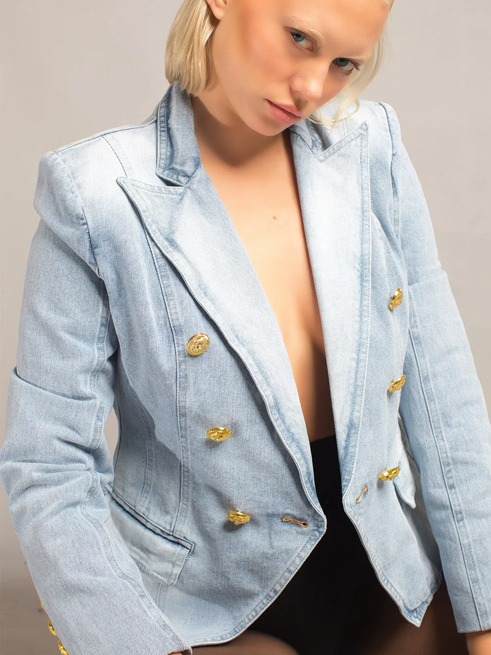 Double Breasted Denim Blazer