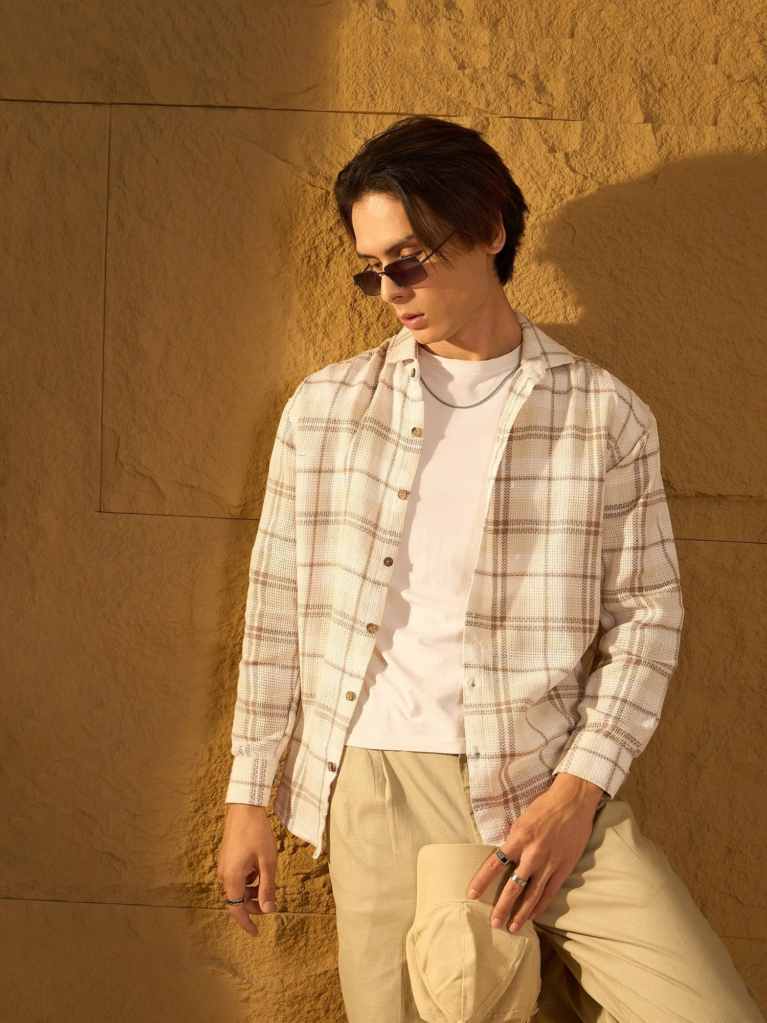 Drop Shoulder Oversized Windowpane Checked Shirt