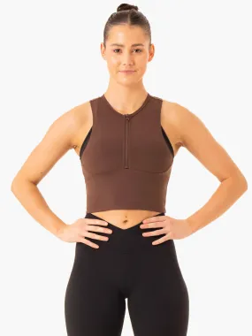 Embody Zip Up Crop - Chocolate