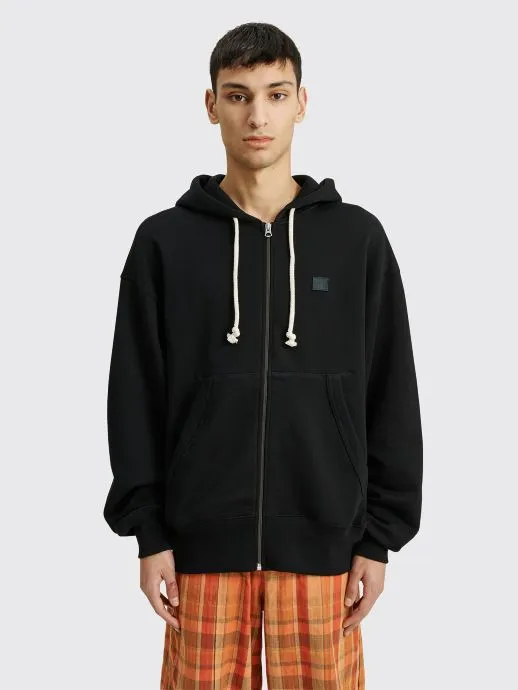 FACE HOODED ZIP UP SWEATSHIRT BLACK