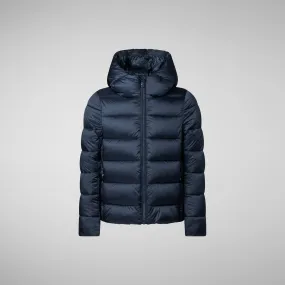 Girls Faux Animal-Free Puffer Jacket in Night Blue - Stylish and Cozy Bibi Design