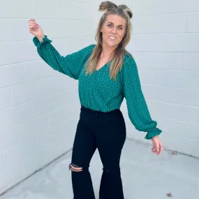 Green Long Sleeve Solid Knit Bodysuit