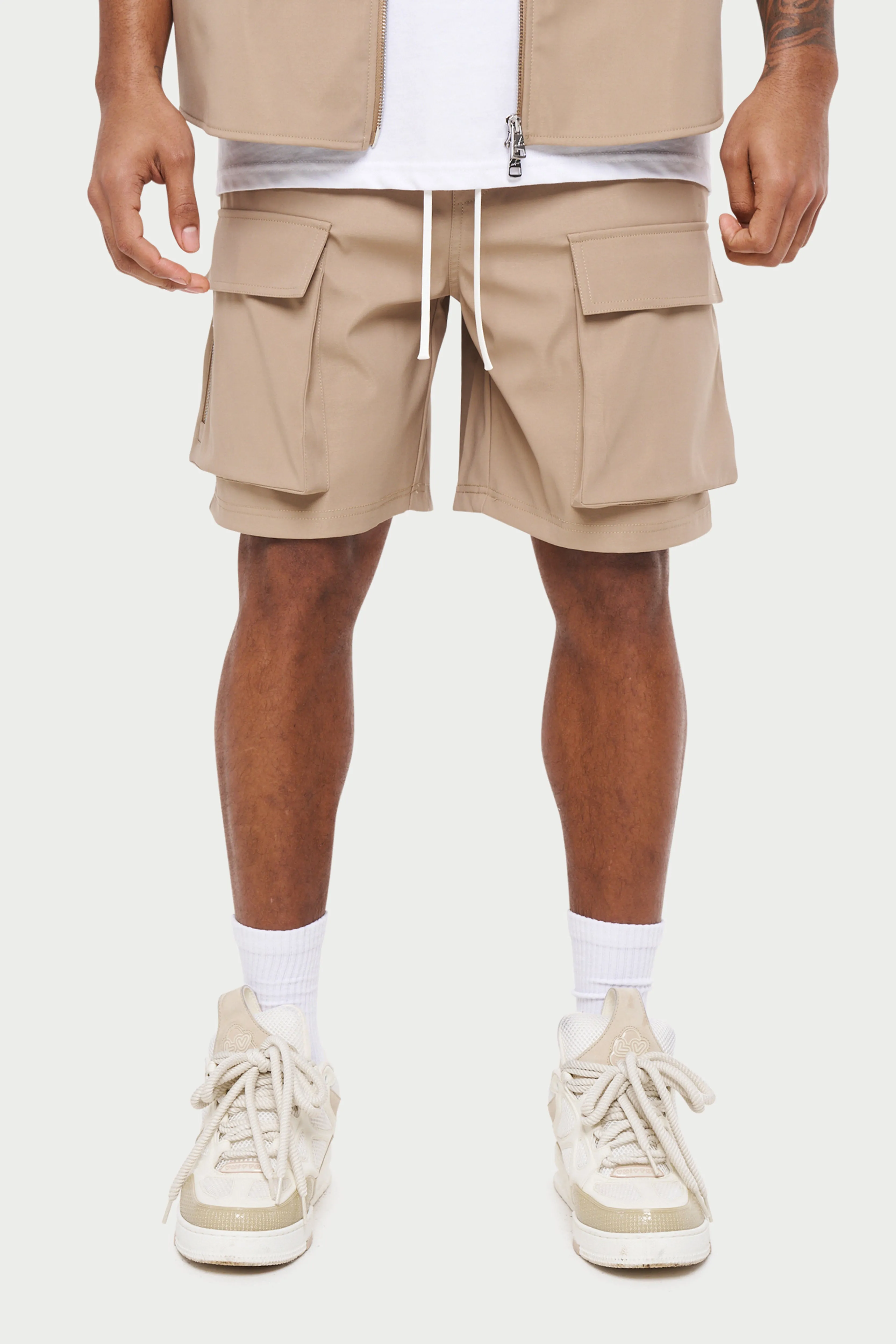 HEAVYWEIGHT ZIP CARGO SHORTS - BEIGE