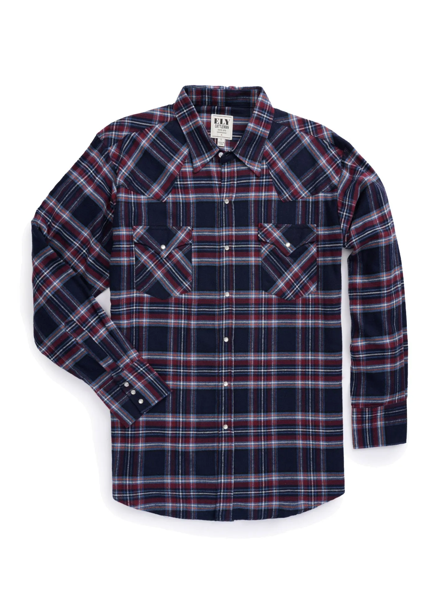 Men's Ely Cattleman Long Sleeve Flannel Plaid Western Snap Shirt