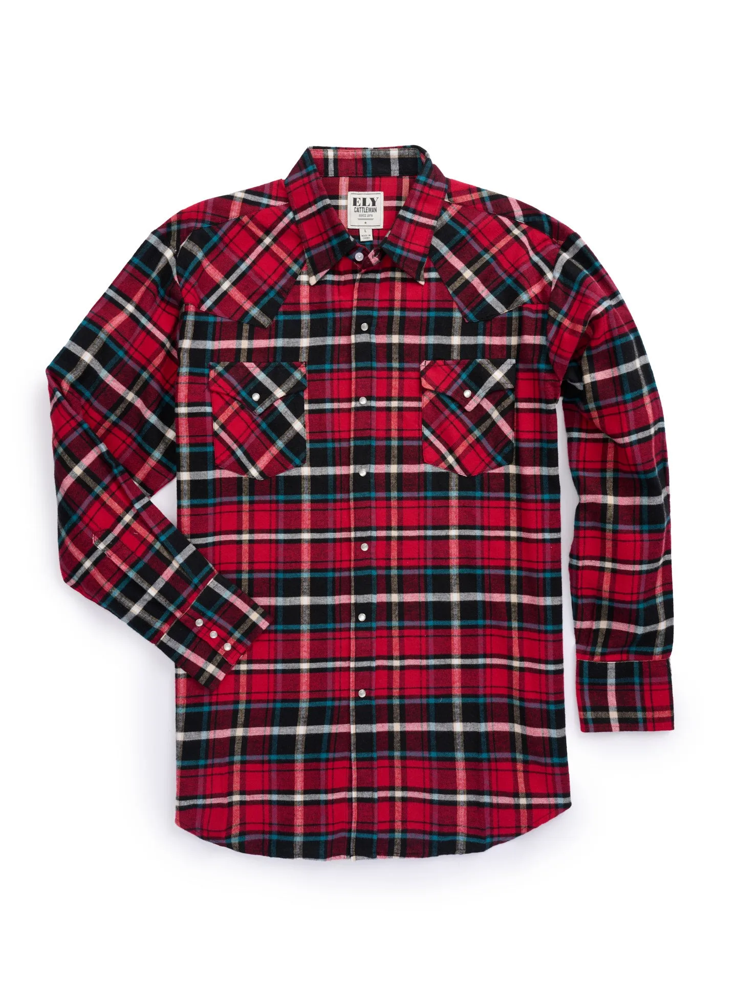 Men's Ely Cattleman Long Sleeve Flannel Plaid Western Snap Shirt