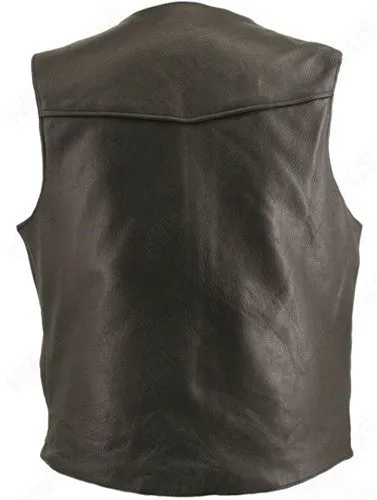 Men's Made in USA Black Naked Leather Racer Vest Solid Back Leather Lined Gun Pockets Zip Front