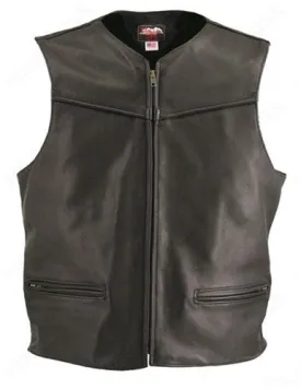 Men's Made in USA Black Naked Leather Racer Vest Solid Back Leather Lined Gun Pockets Zip Front