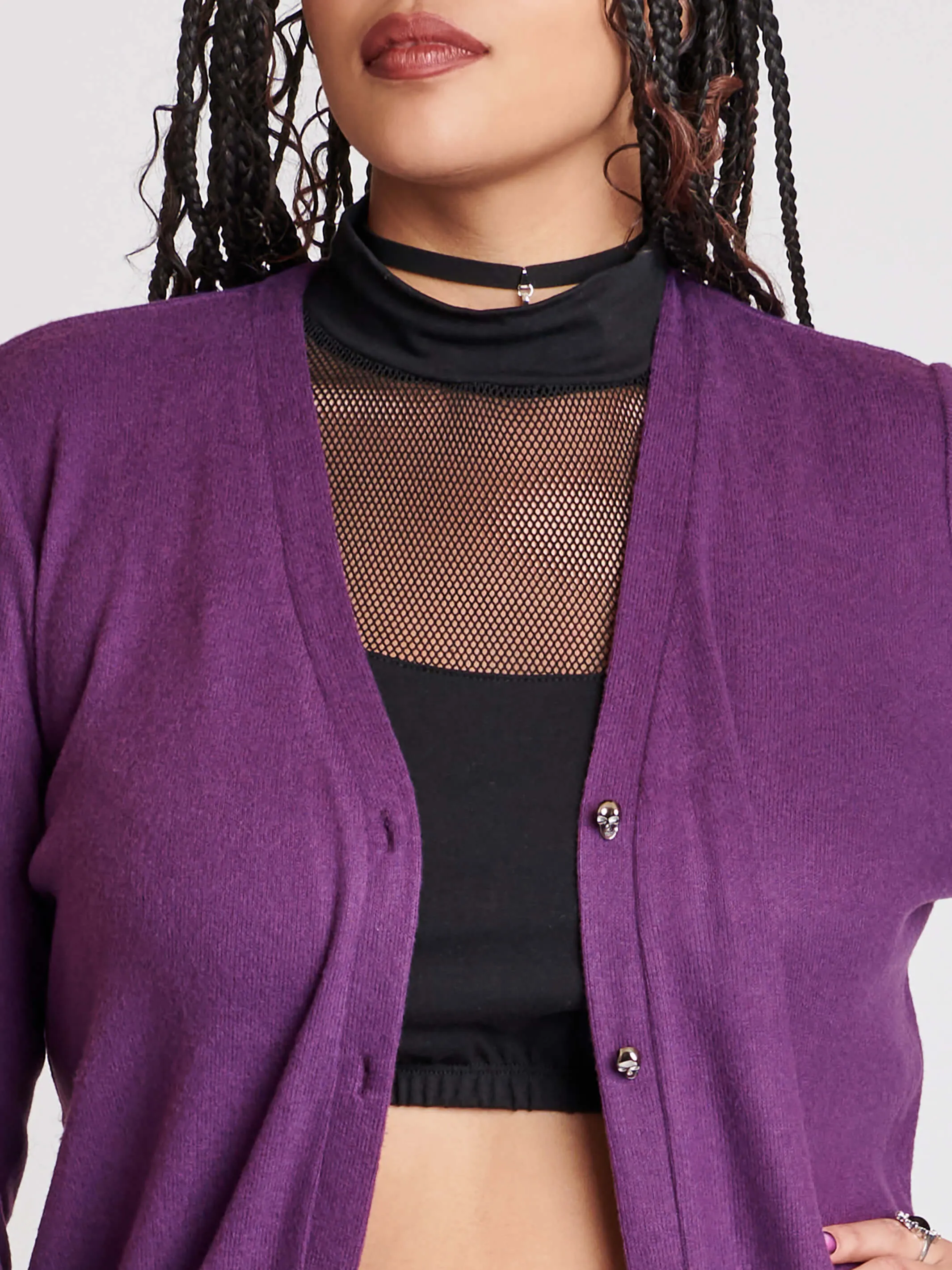 Purple Skull Button Cardigan