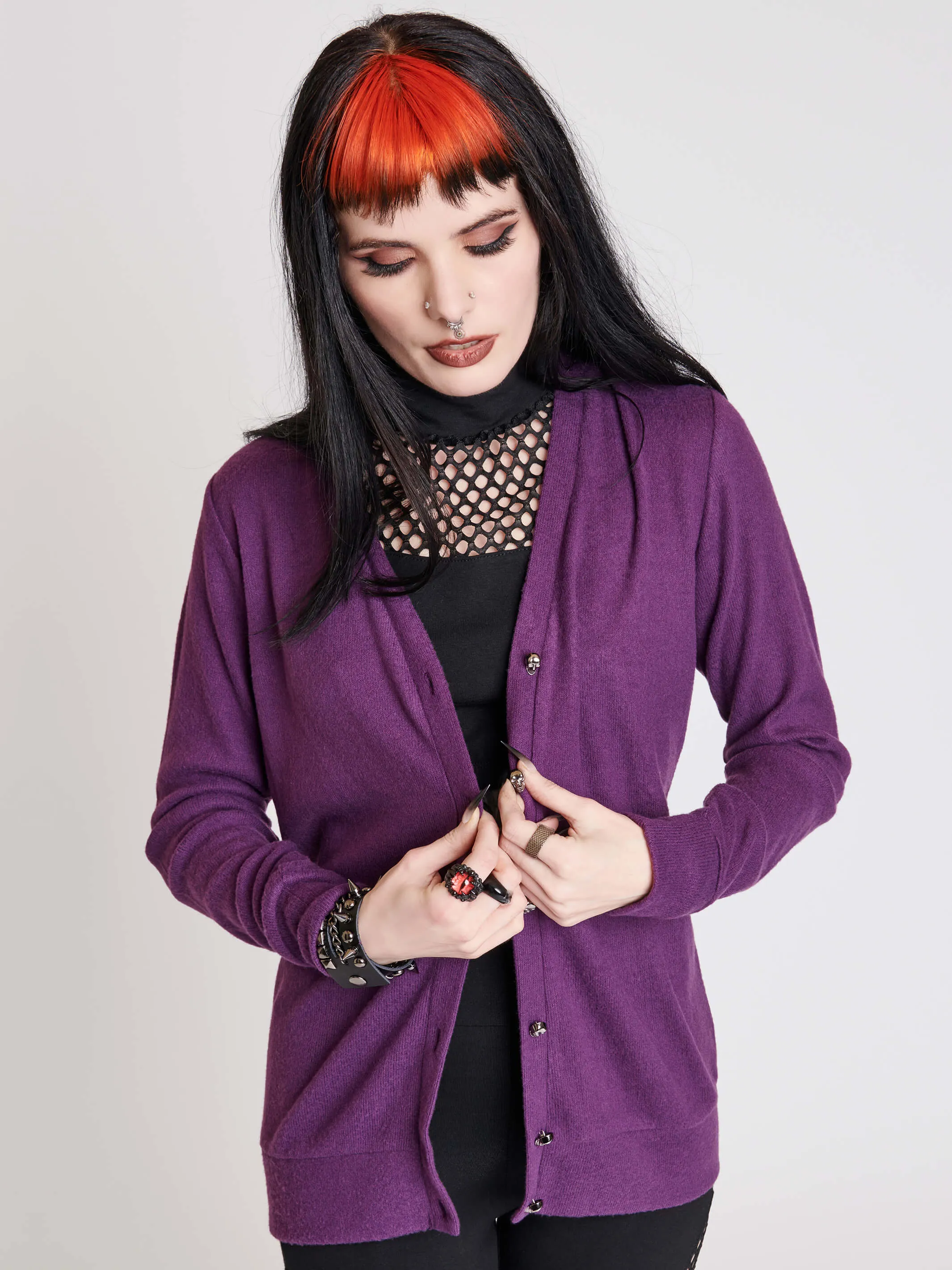 Purple Skull Button Cardigan