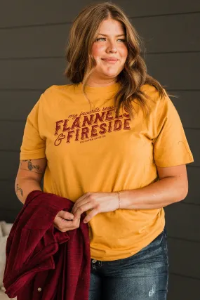 "Flannels & Fireside" Graphic Tee- Mustard