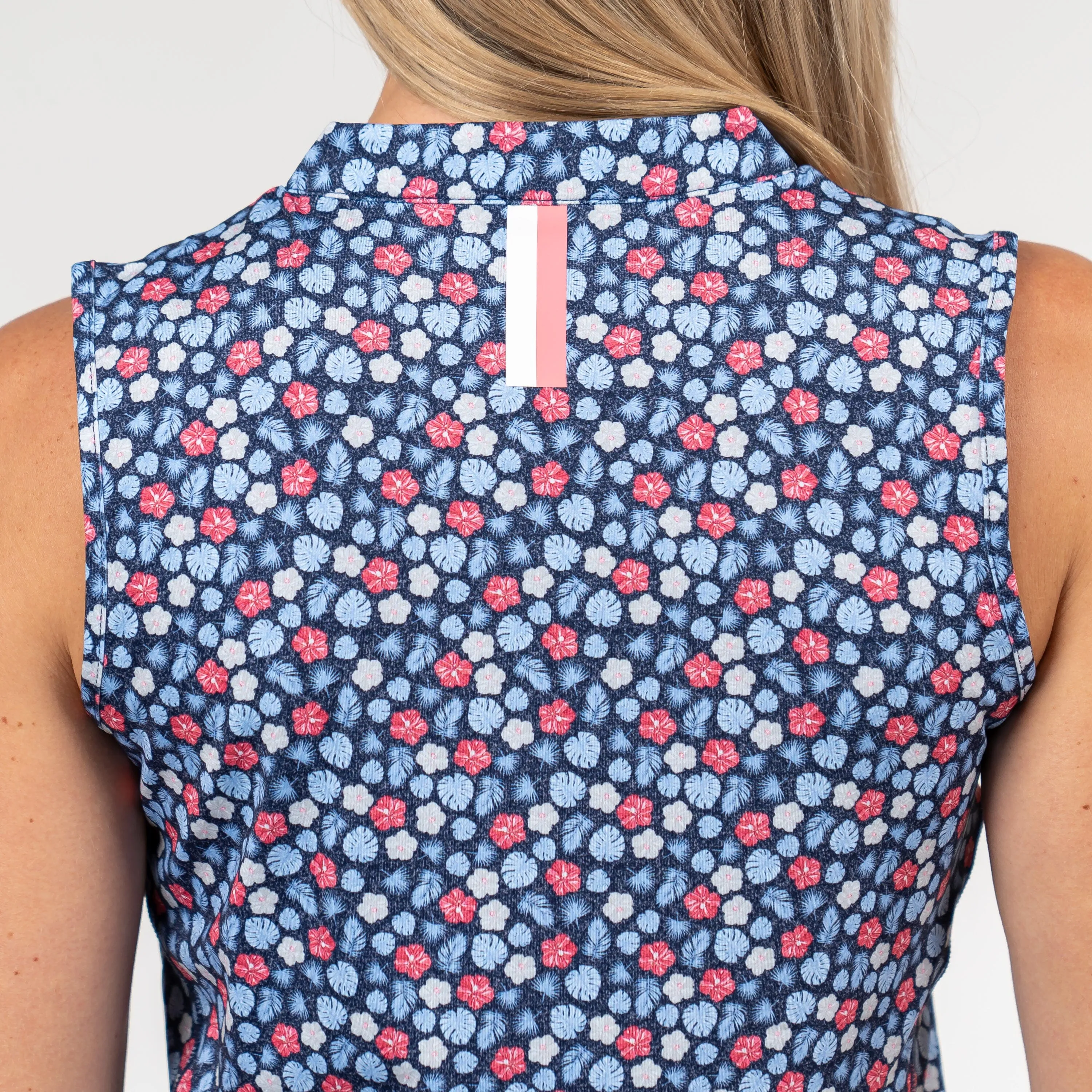 Red, White & Hibiscus Sleeveless Zip | The Red, White & Hibiscus - Admiral Navy