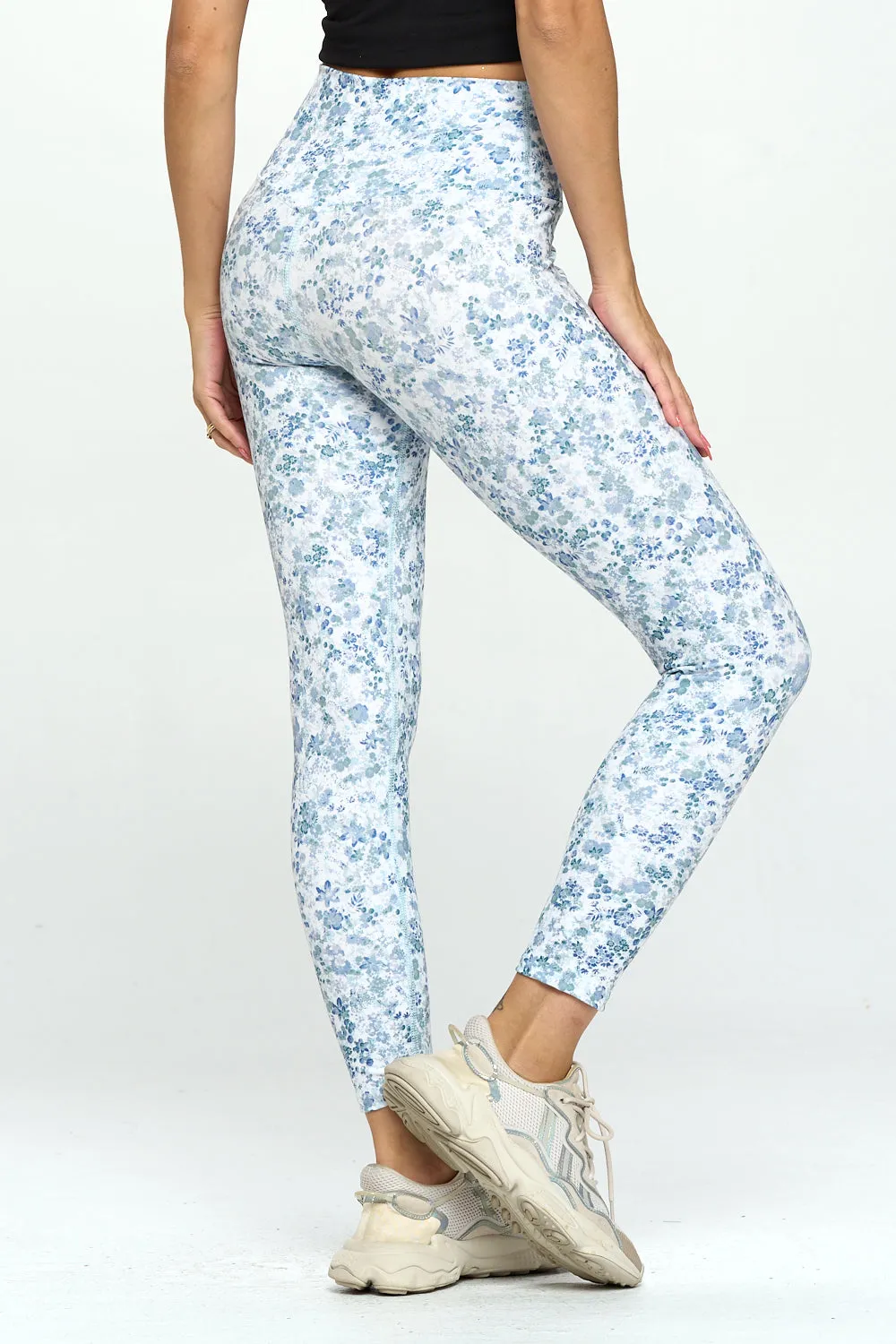 Tate - Blueberry Floral Garden Crossover Full-Length Legging (High-Waist)**SALE**