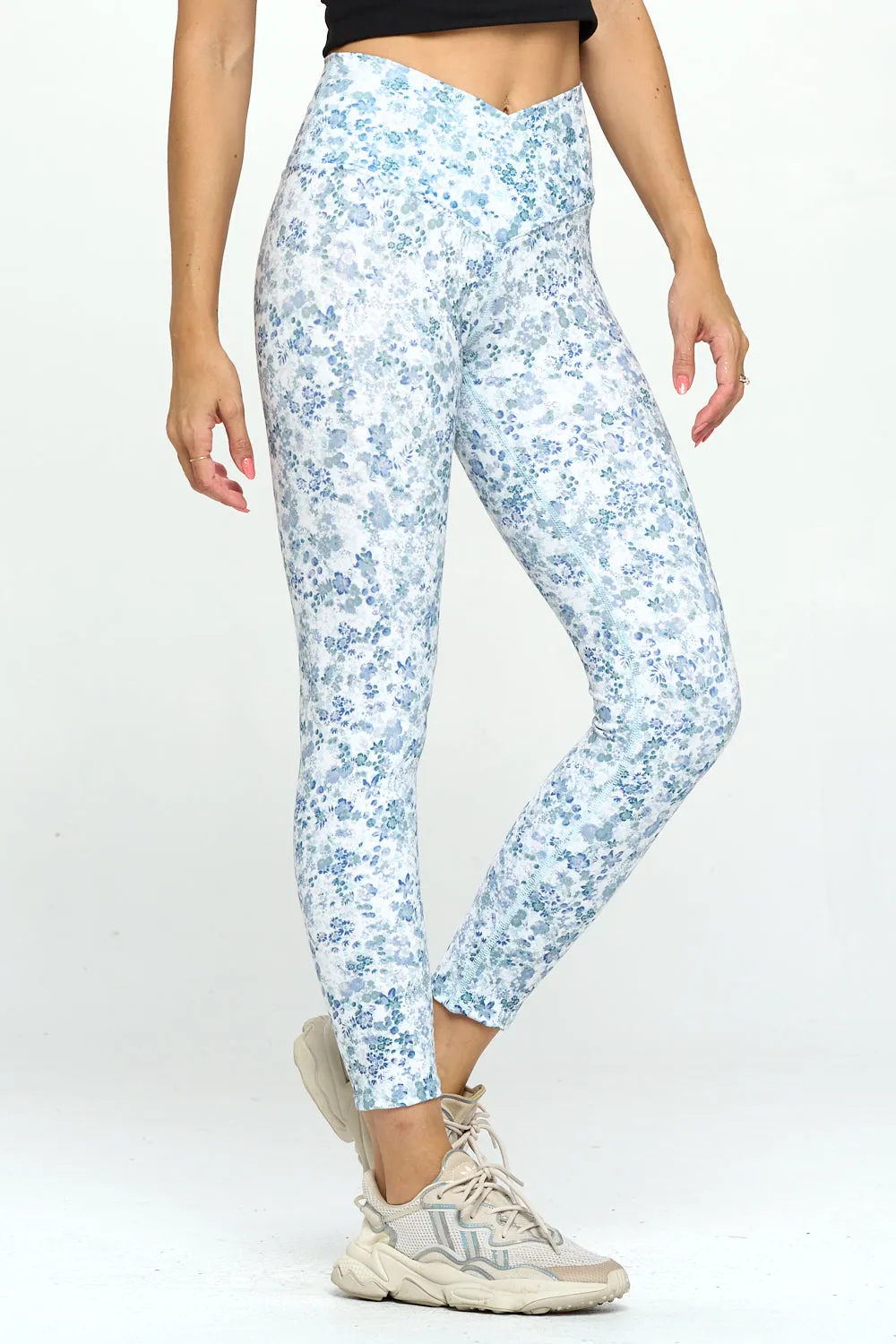 Tate - Blueberry Floral Garden Crossover Full-Length Legging (High-Waist)**SALE**