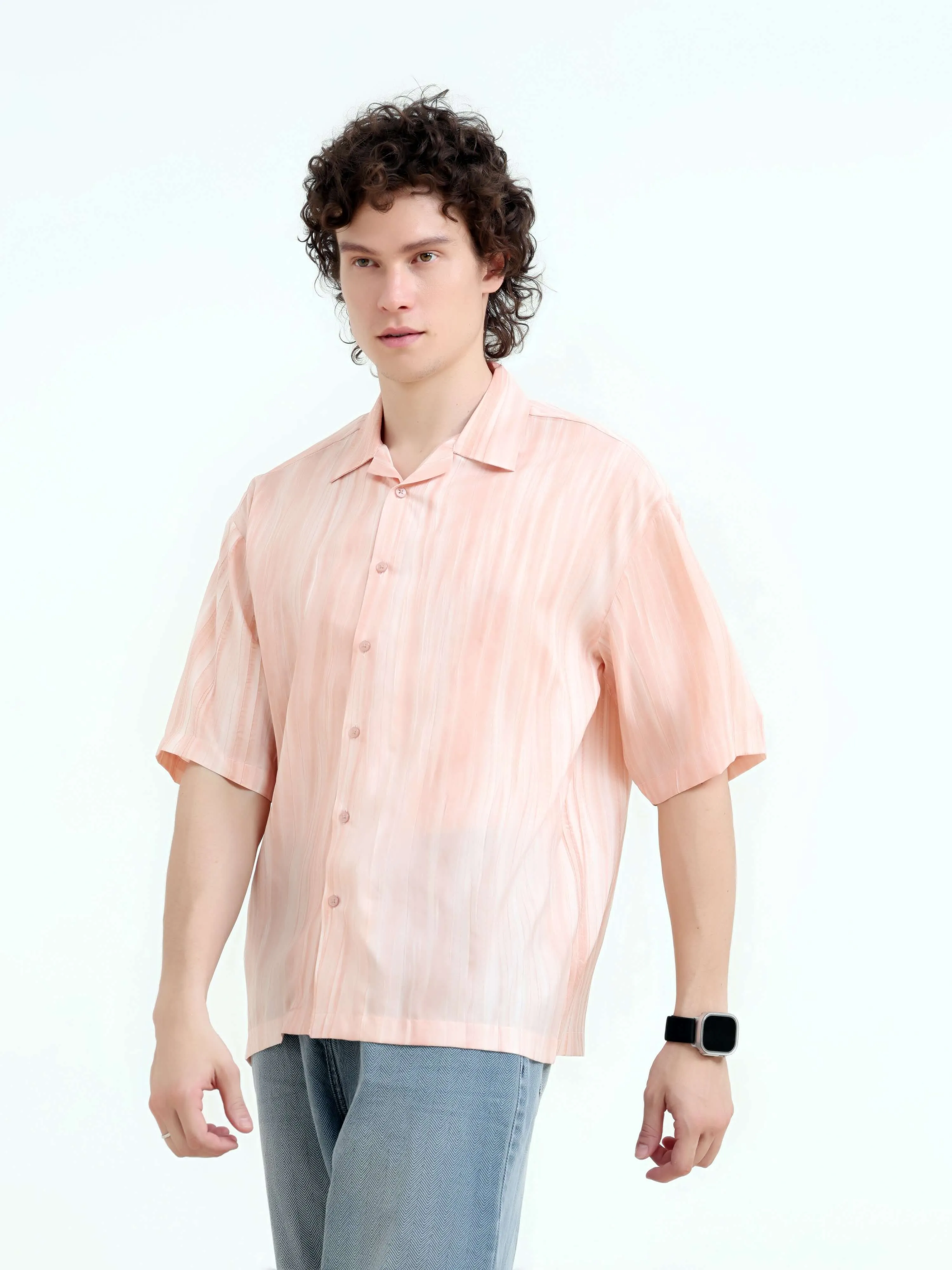 Tonal pastel pink lightweight oversized shirt