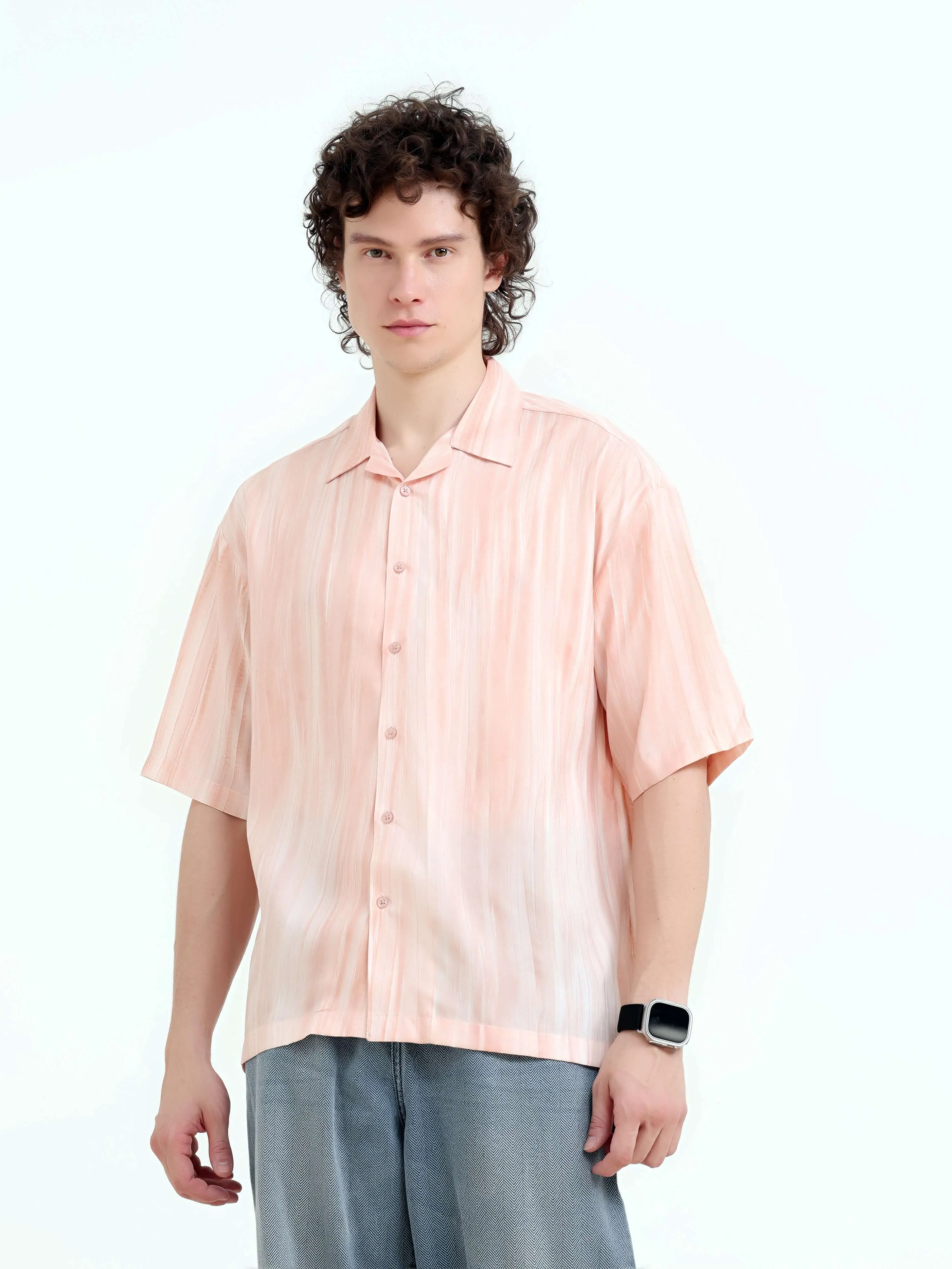 Tonal pastel pink lightweight oversized shirt