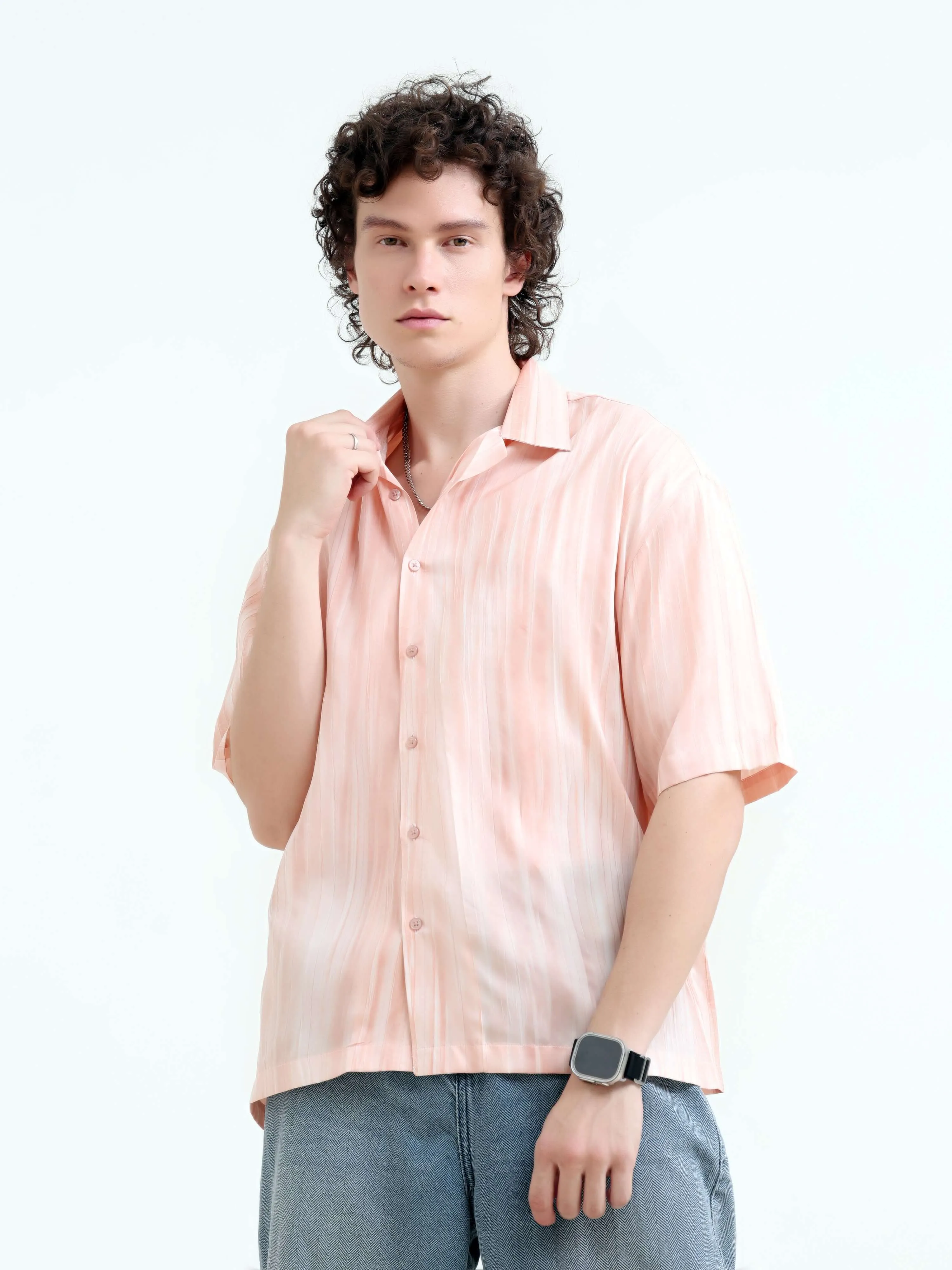 Tonal pastel pink lightweight oversized shirt