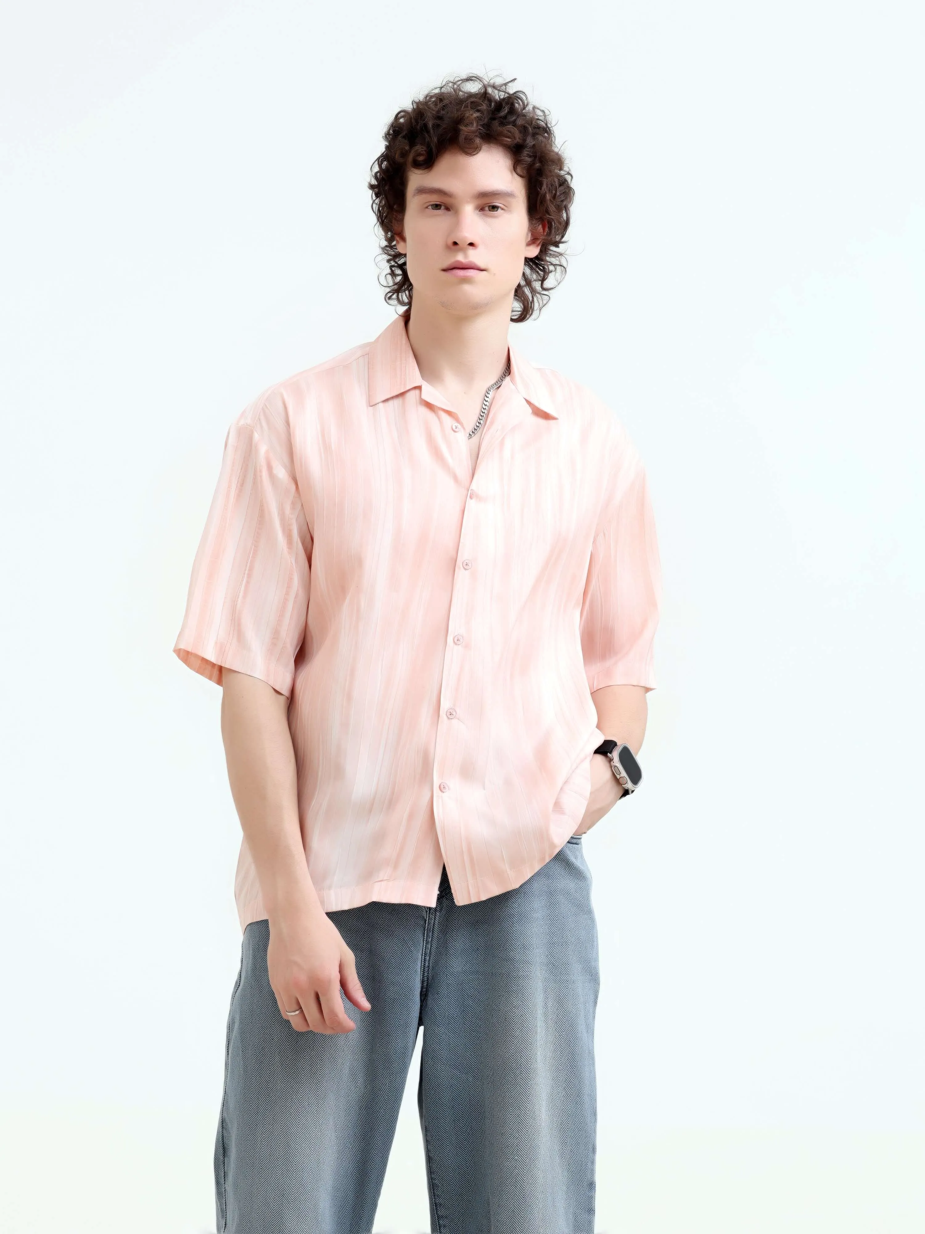 Tonal pastel pink lightweight oversized shirt