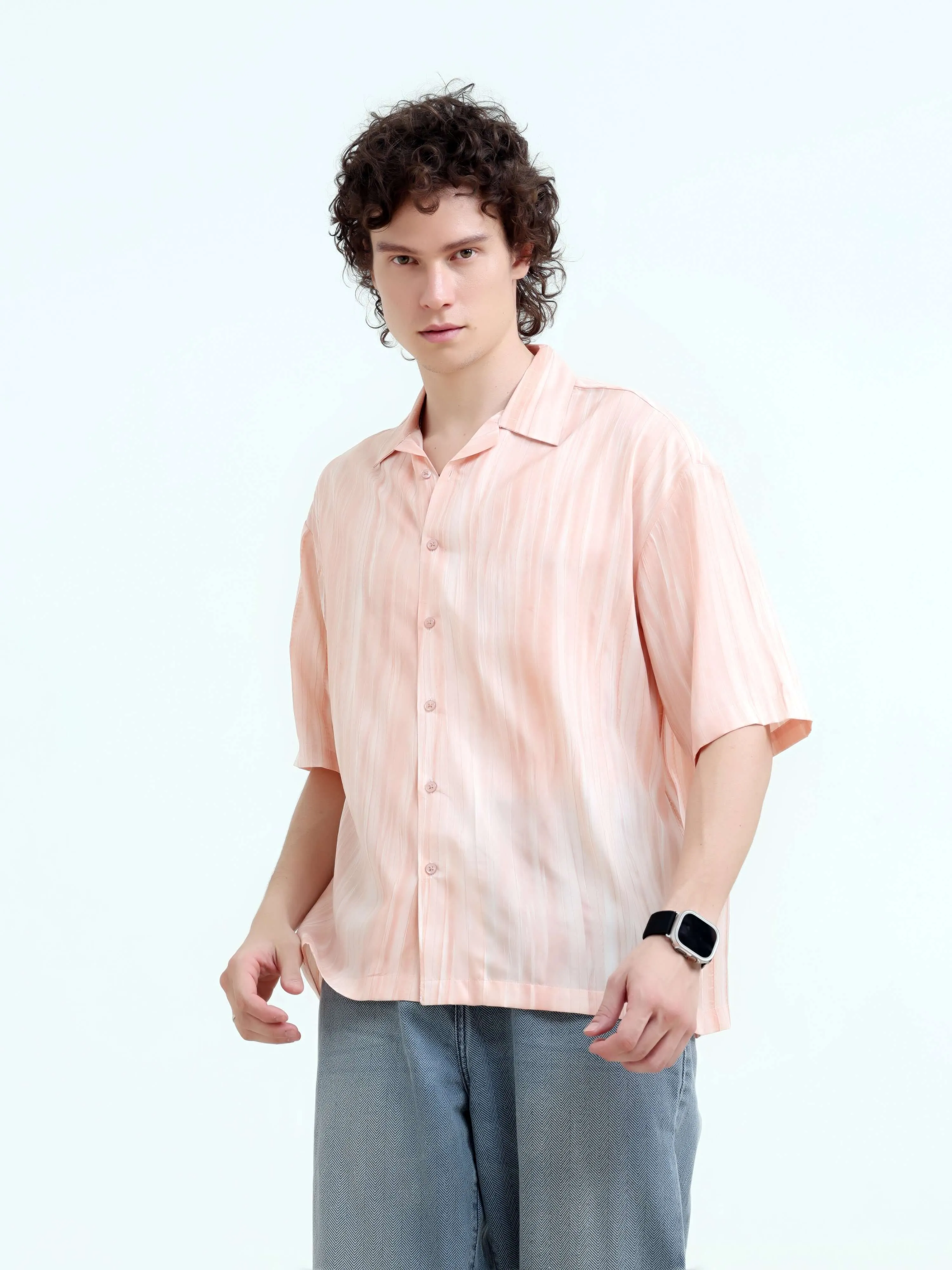 Tonal pastel pink lightweight oversized shirt