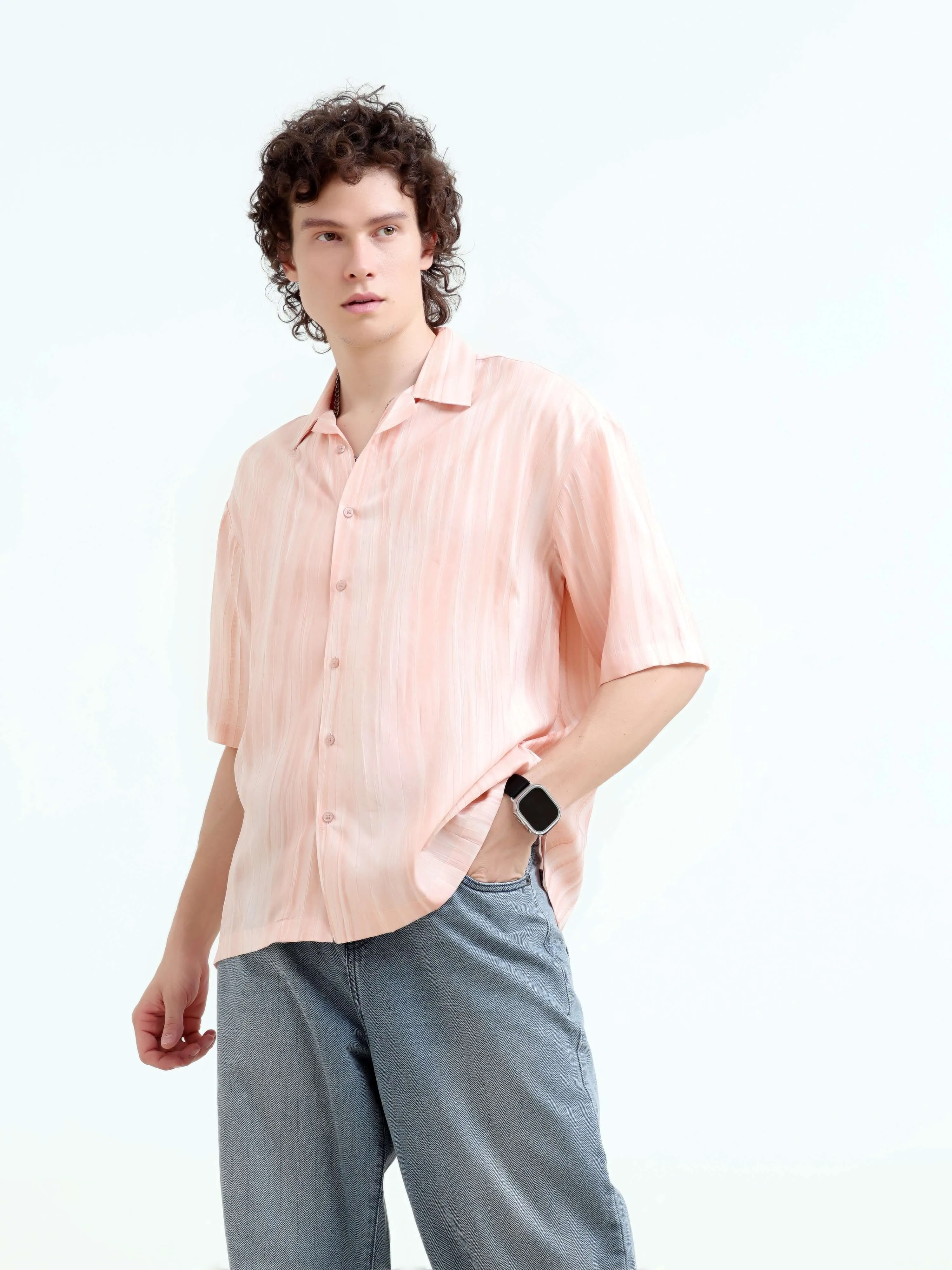 Tonal pastel pink lightweight oversized shirt