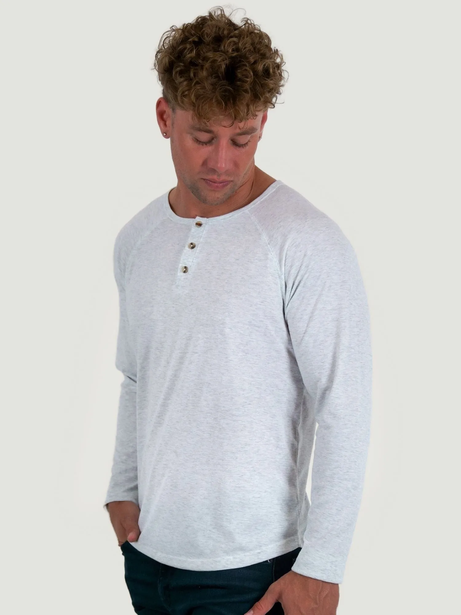 Vintage White Slim Fit Long Sleeve Henley