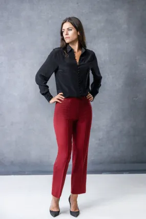 Virgin Wool Straight Leg Pant Bordeaux