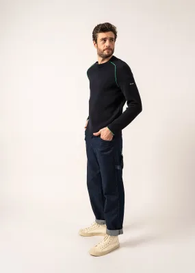 Vizile Wool Jumper - round neck, with contrast trim (NAVY/TREFLE)