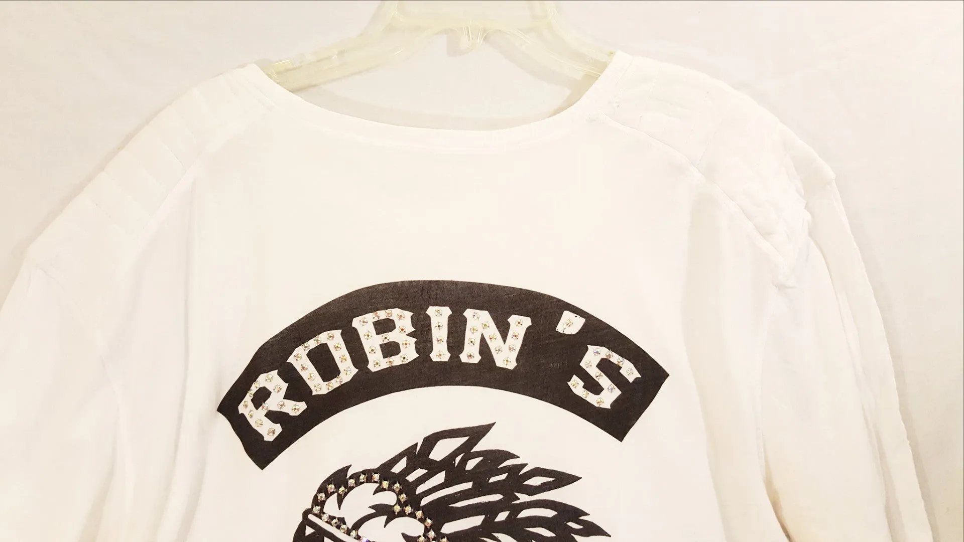 White Long Sleeve Robin's Crew Shirt with Studs